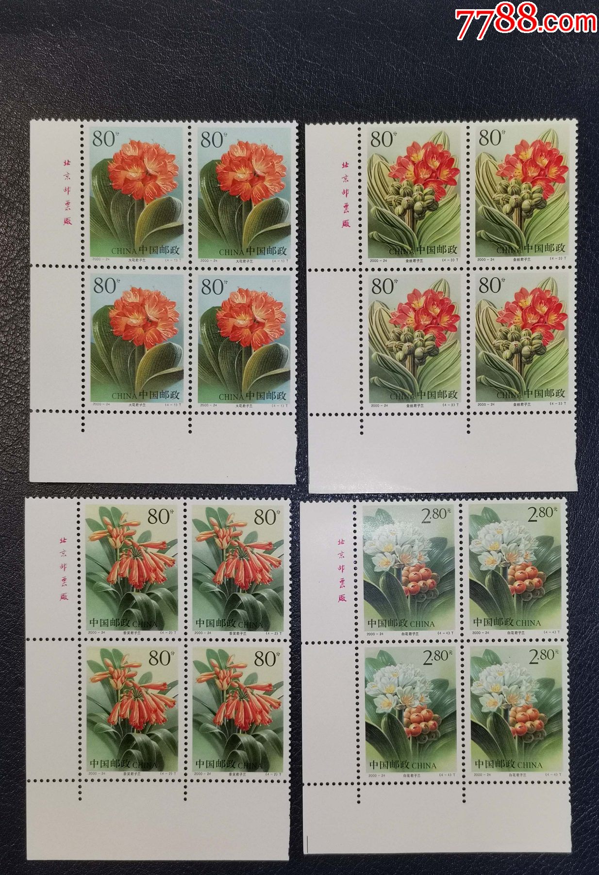 2000-24君子兰,左下直角厂铭方联-价格:32元-se86921629-新中国邮票