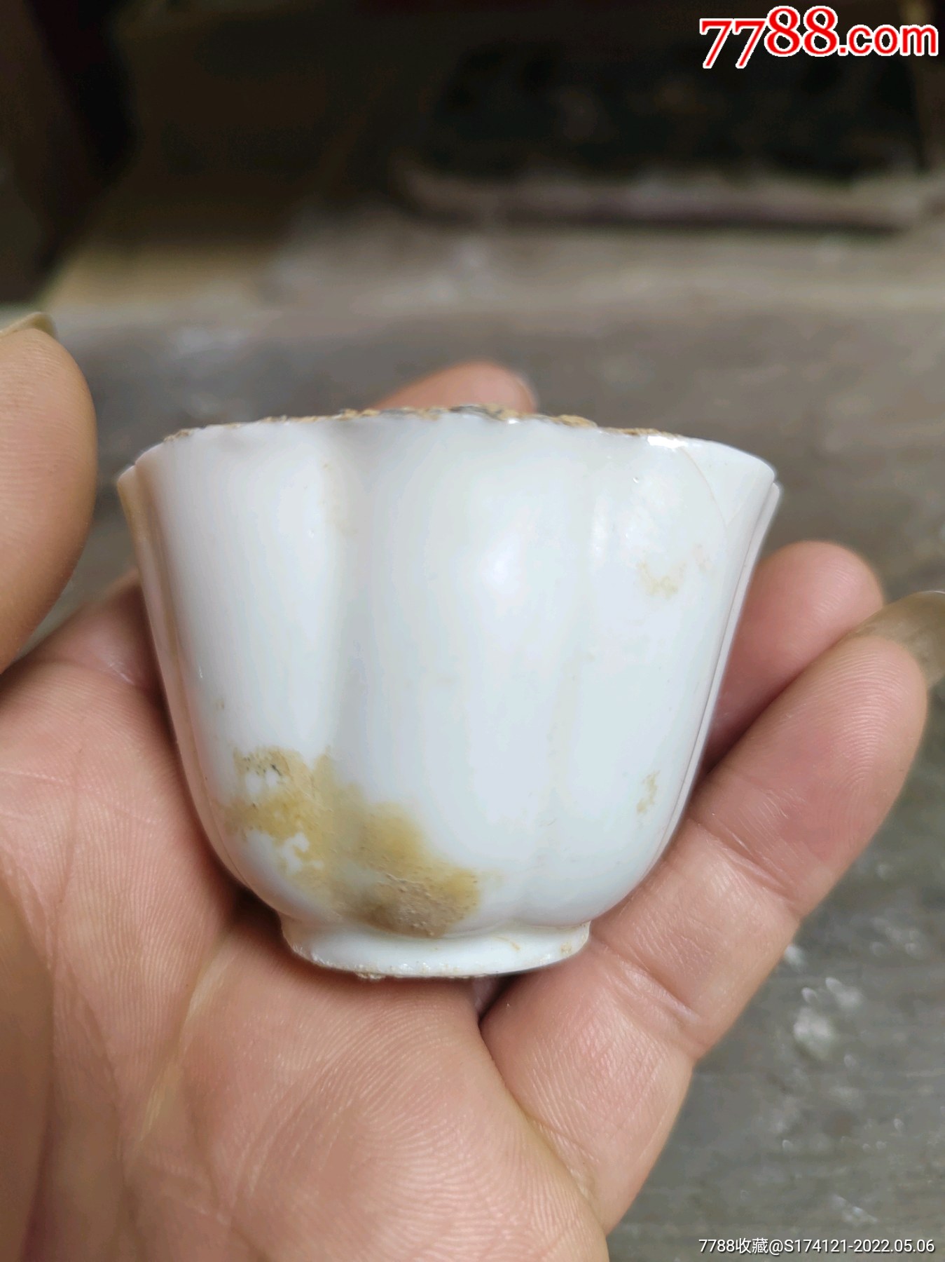 茶杯老窑古瓷老德化瓷明代残器标本葵口杯包老保真_单色白瓷_第2张