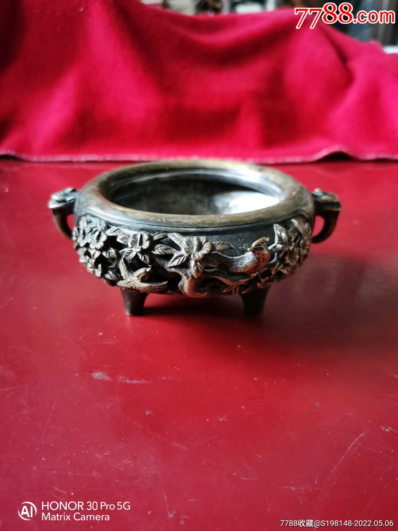 罕见老式清代镂空双象耳铜香炉直径115厘米高68厘米