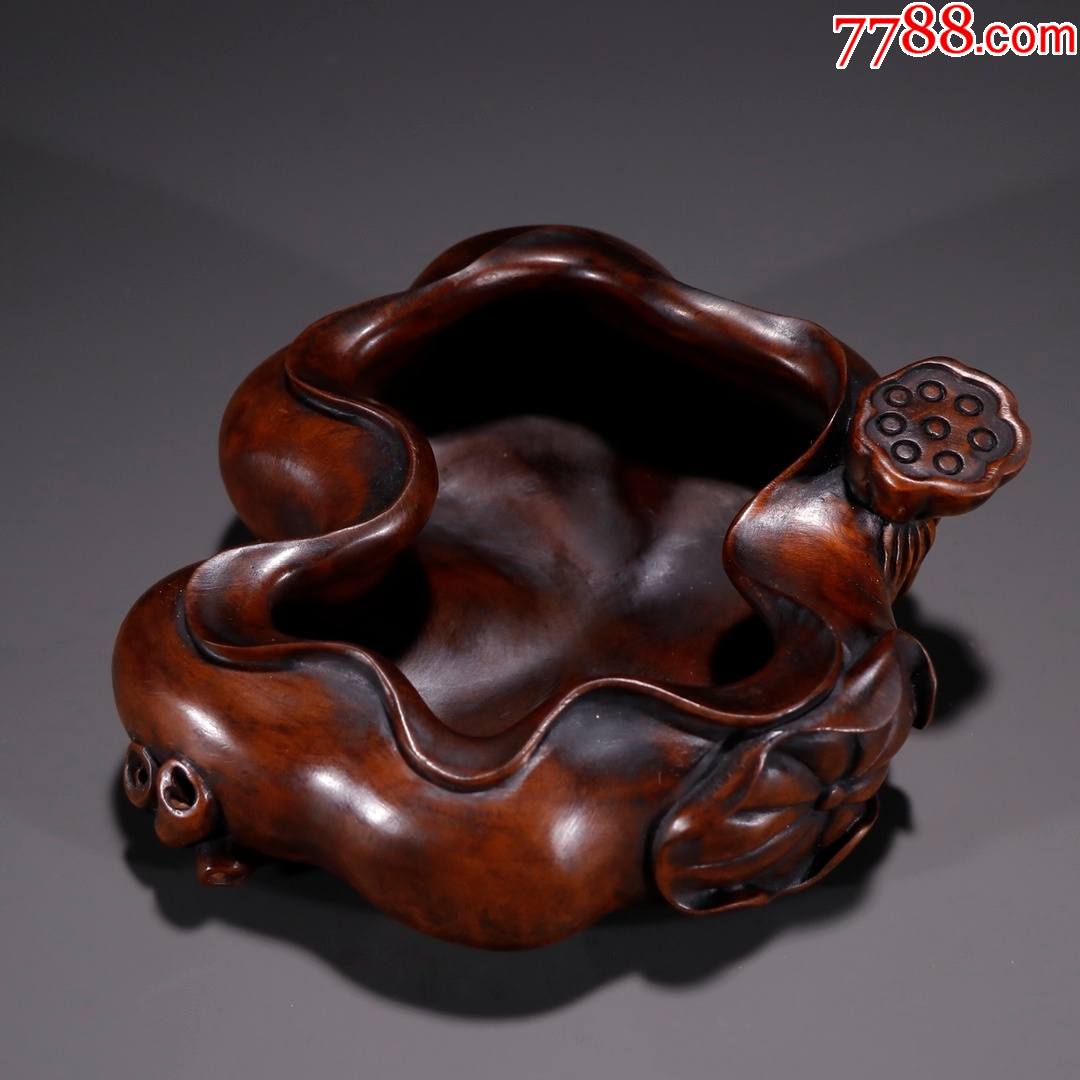 旧藏黄杨木雕莲花纹笔洗