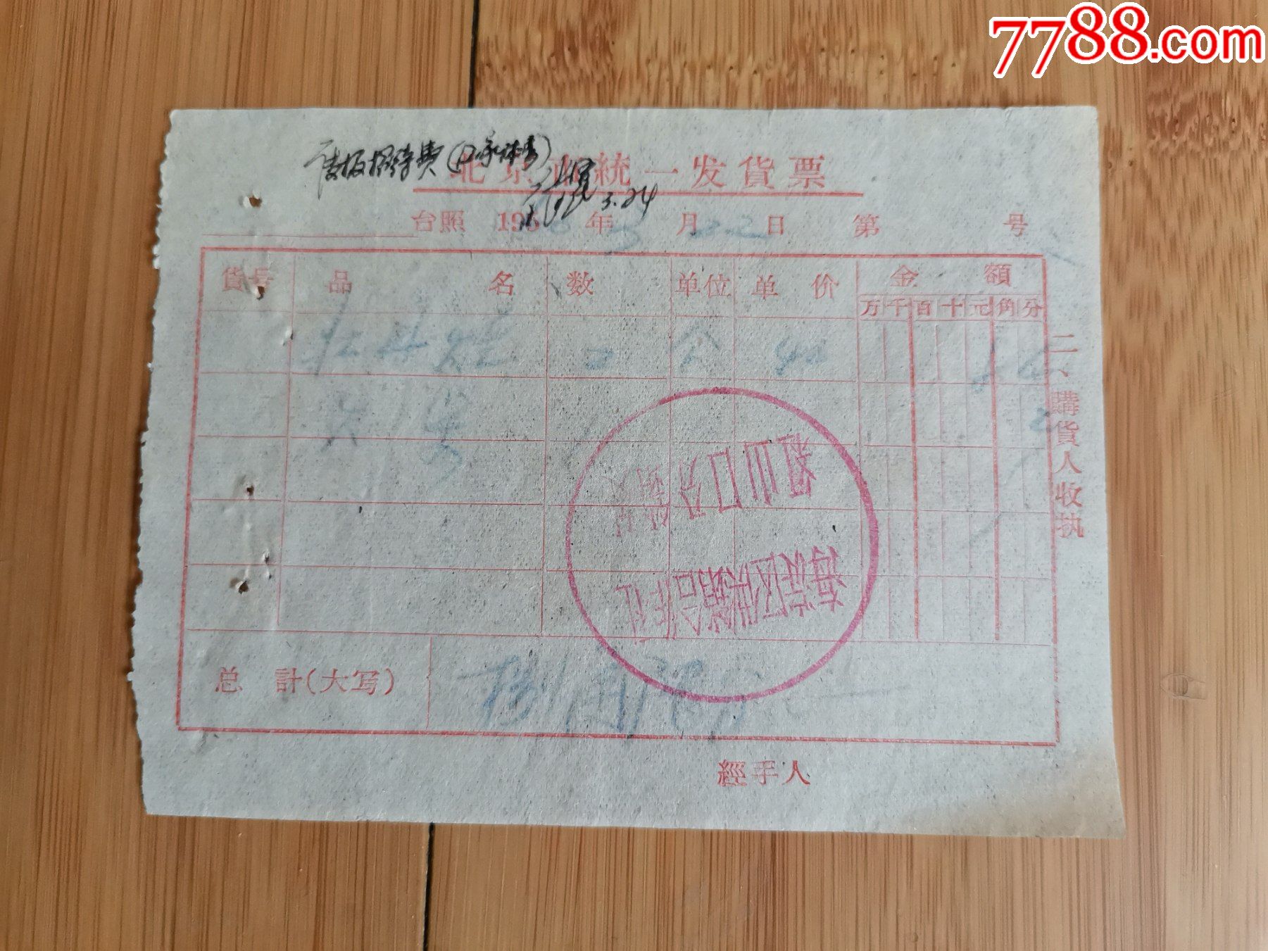 1960年北京市海淀區供銷合作社發貨票牡丹煙