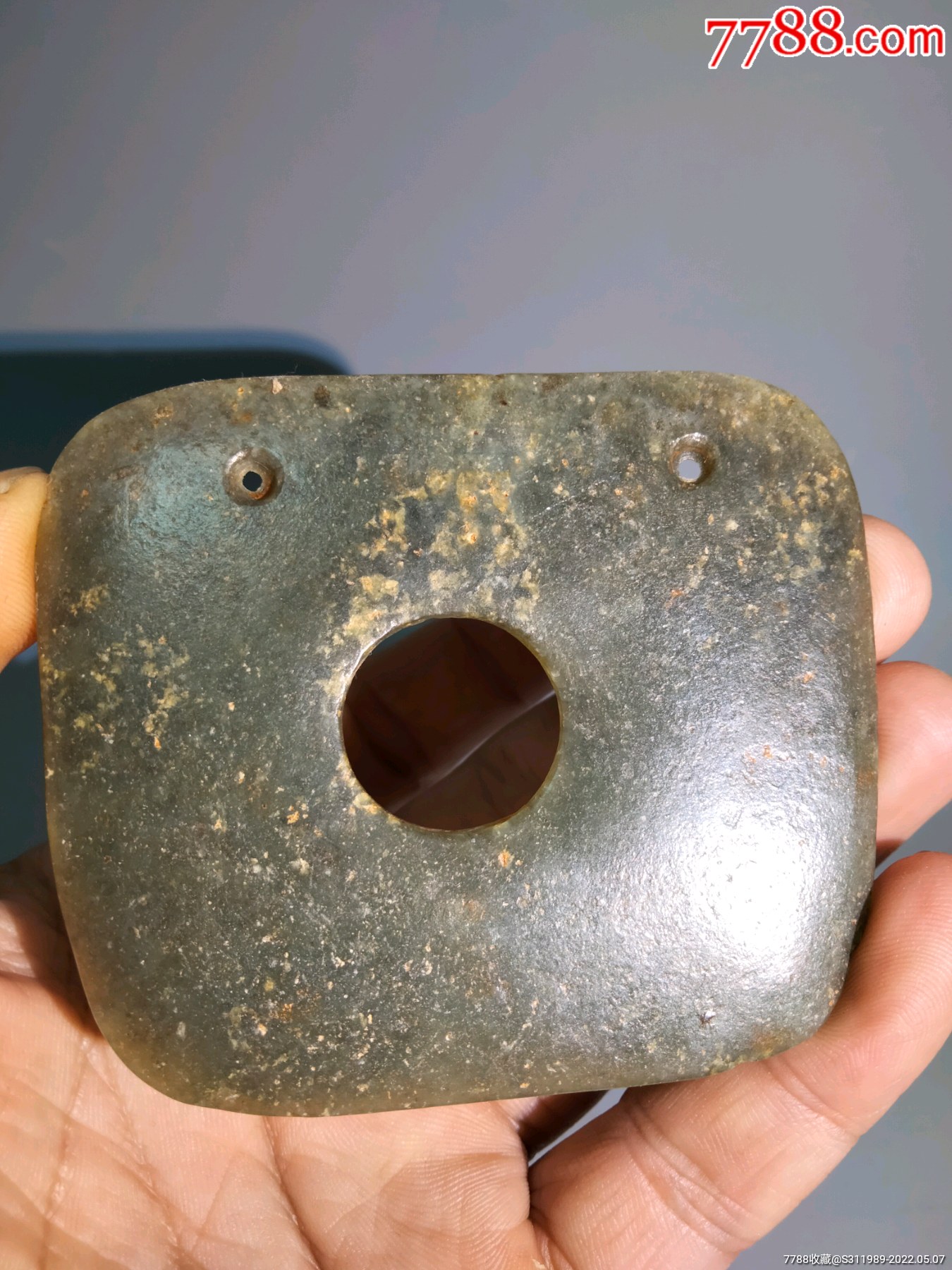 内蒙收的老河磨玉玉璧风化明显包浆沁入骨红山文化