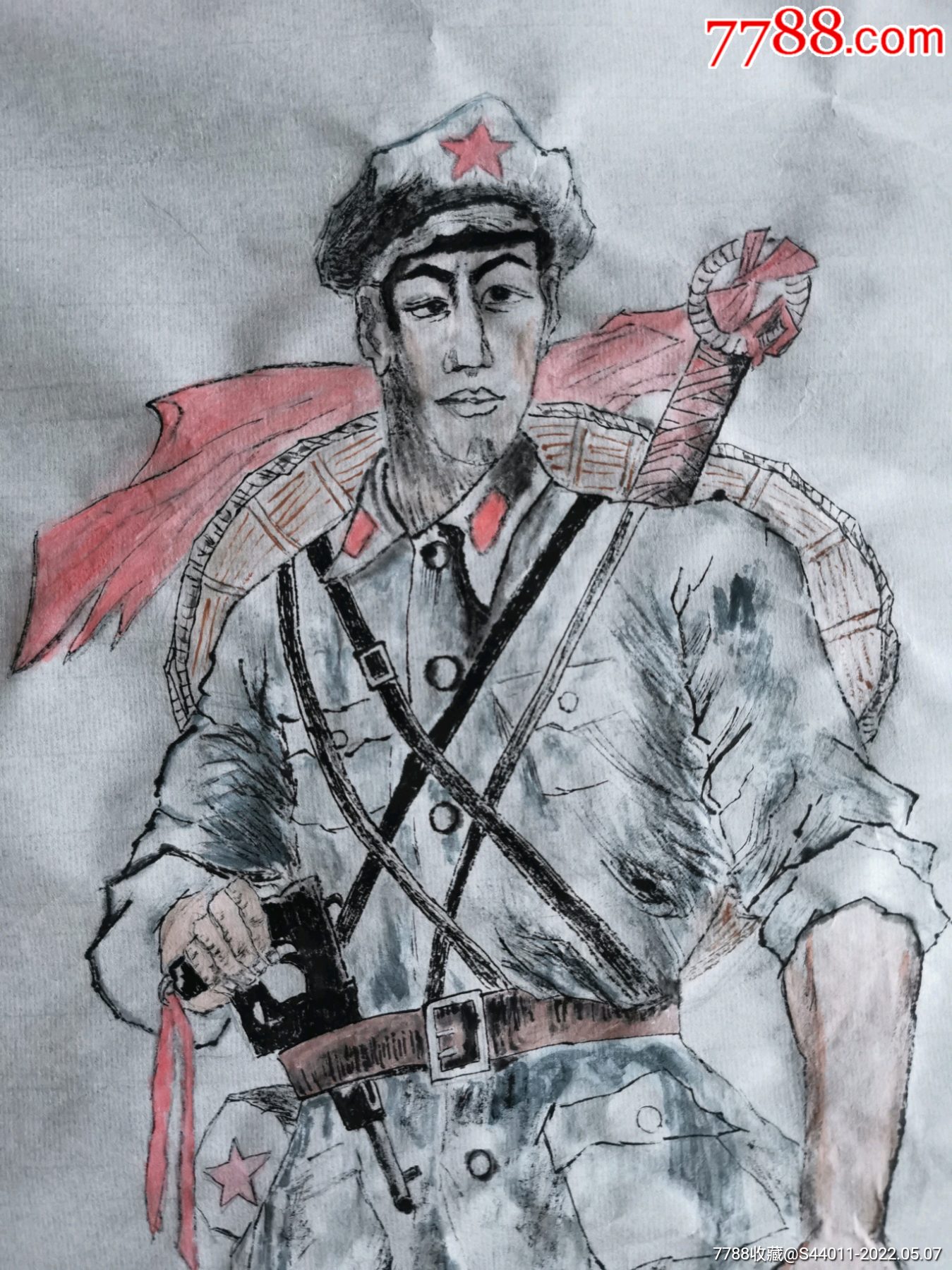 手绘画红军红色提材45345㎝