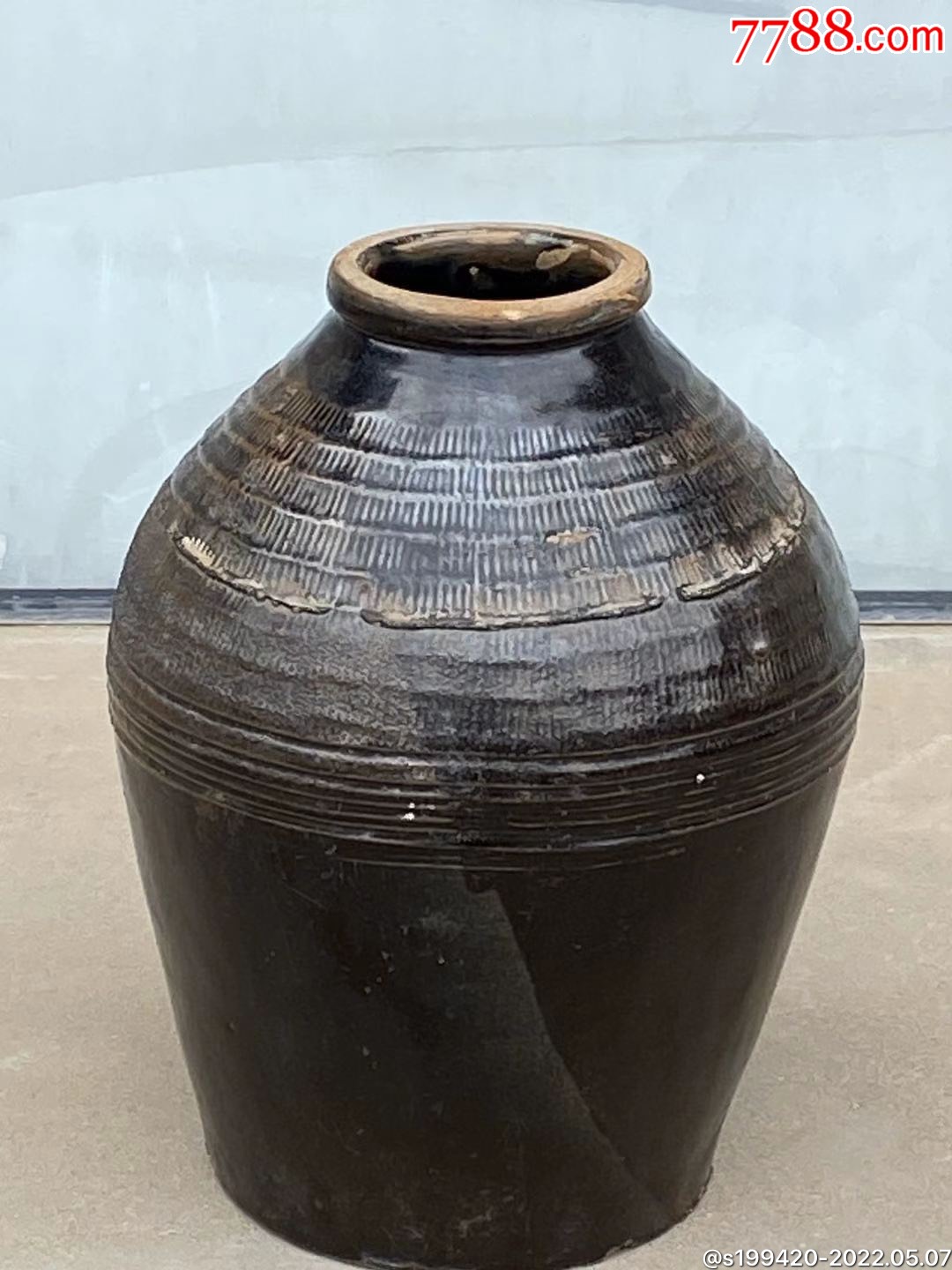 清代酱釉小酒坛里外挂釉古朴典雅