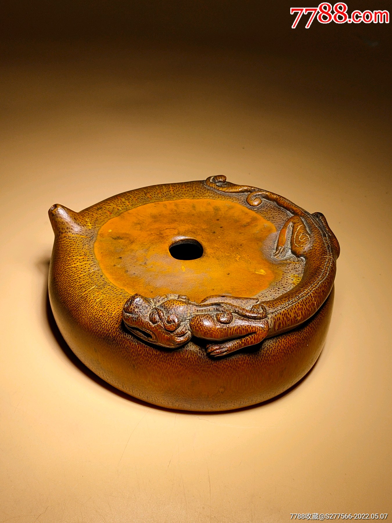 民国时期竹根巧雕"螭龙"文房用砚滴壶_水盂/砚滴_作品图片_收藏价格