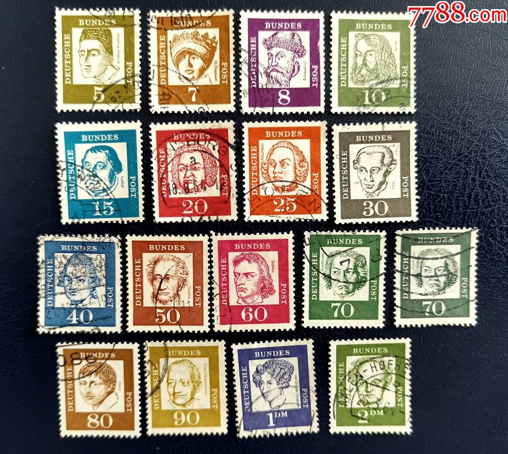 联邦德国邮票1961年普票德国名人16全1颜色变体信销邮票上品4902