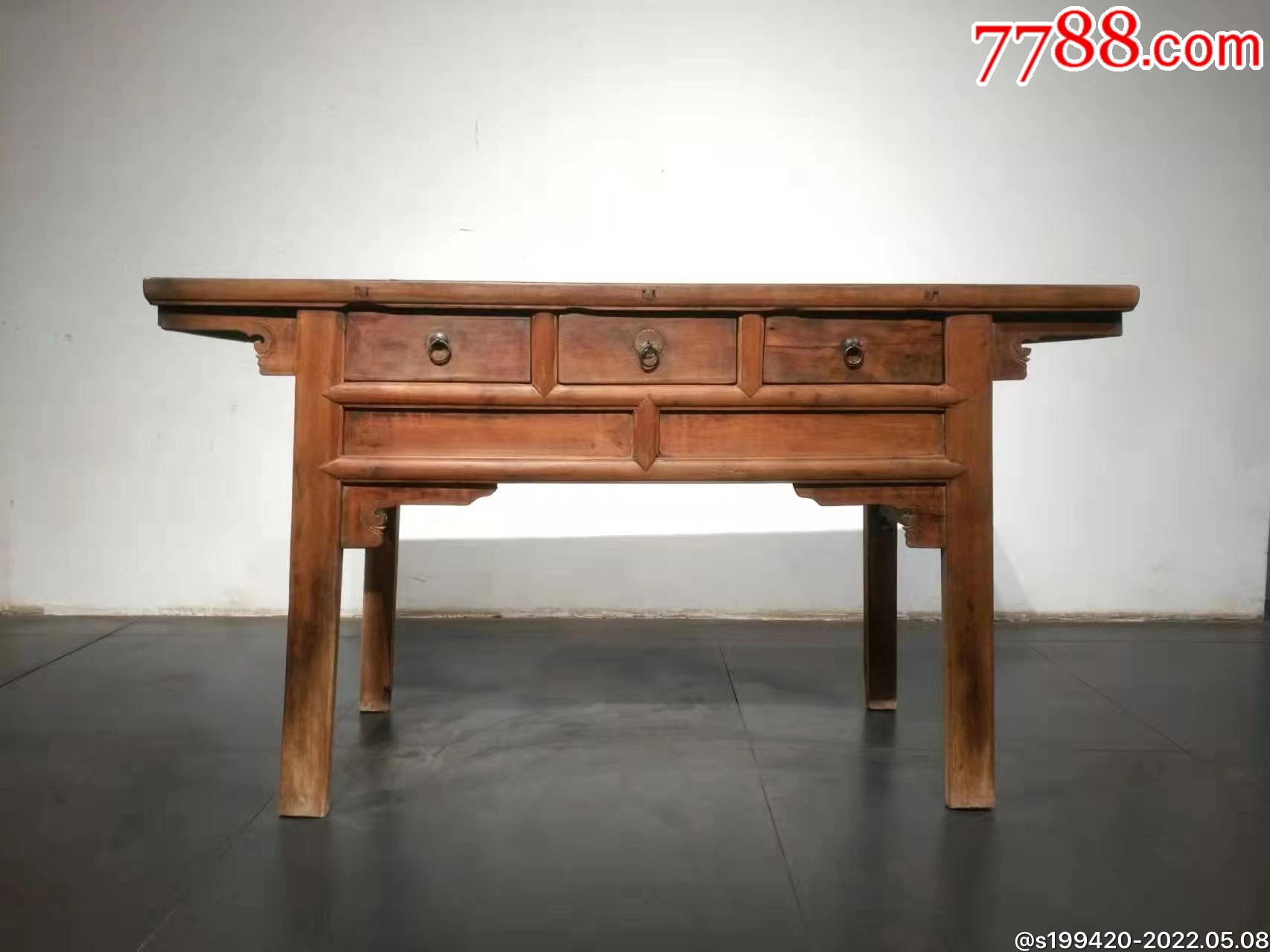 清中期柏木三屉文房小画桌四腿八扎长150宽54高82