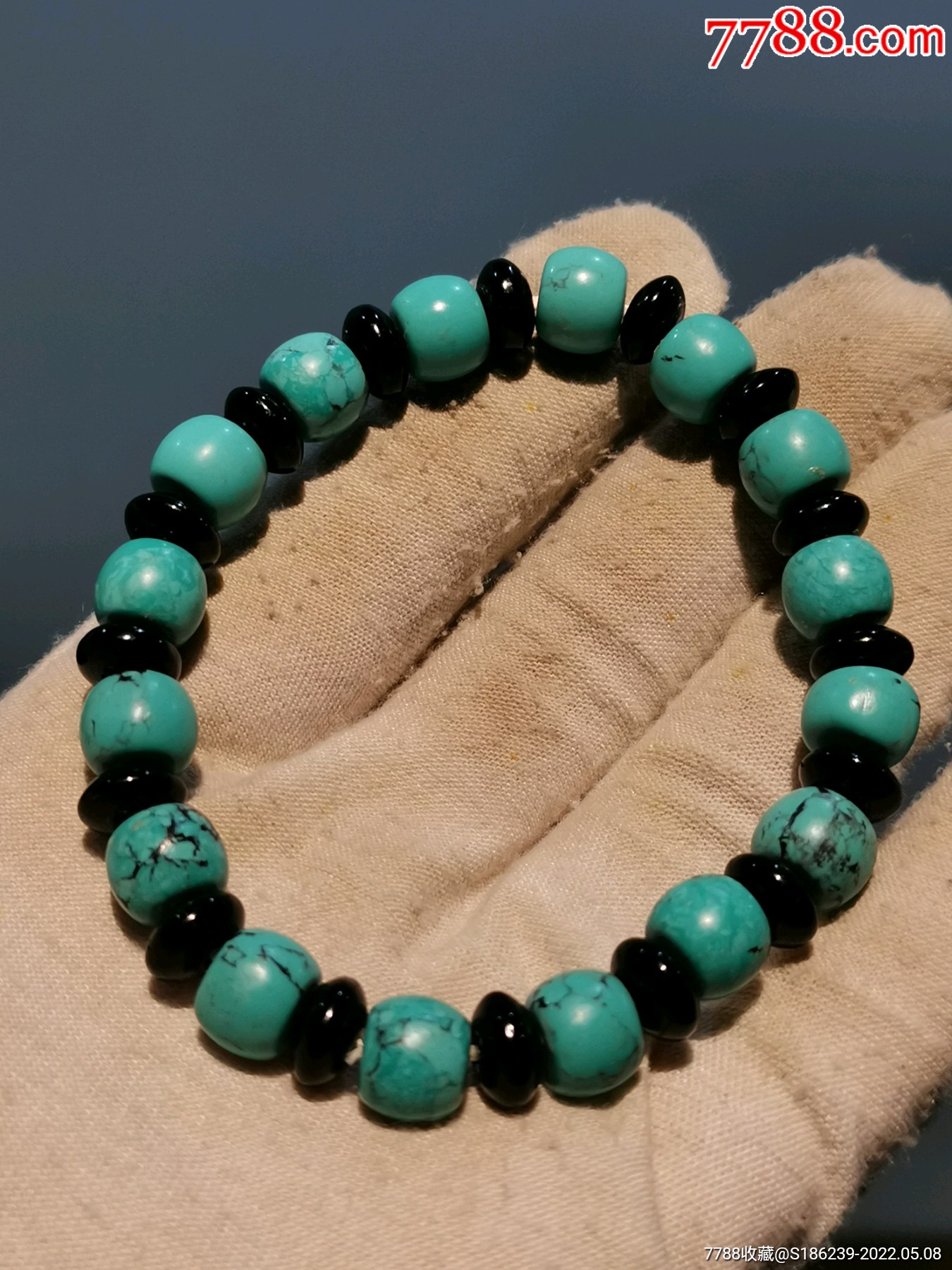 精选绿松石鼓珠手串规格单珠径10高8mm