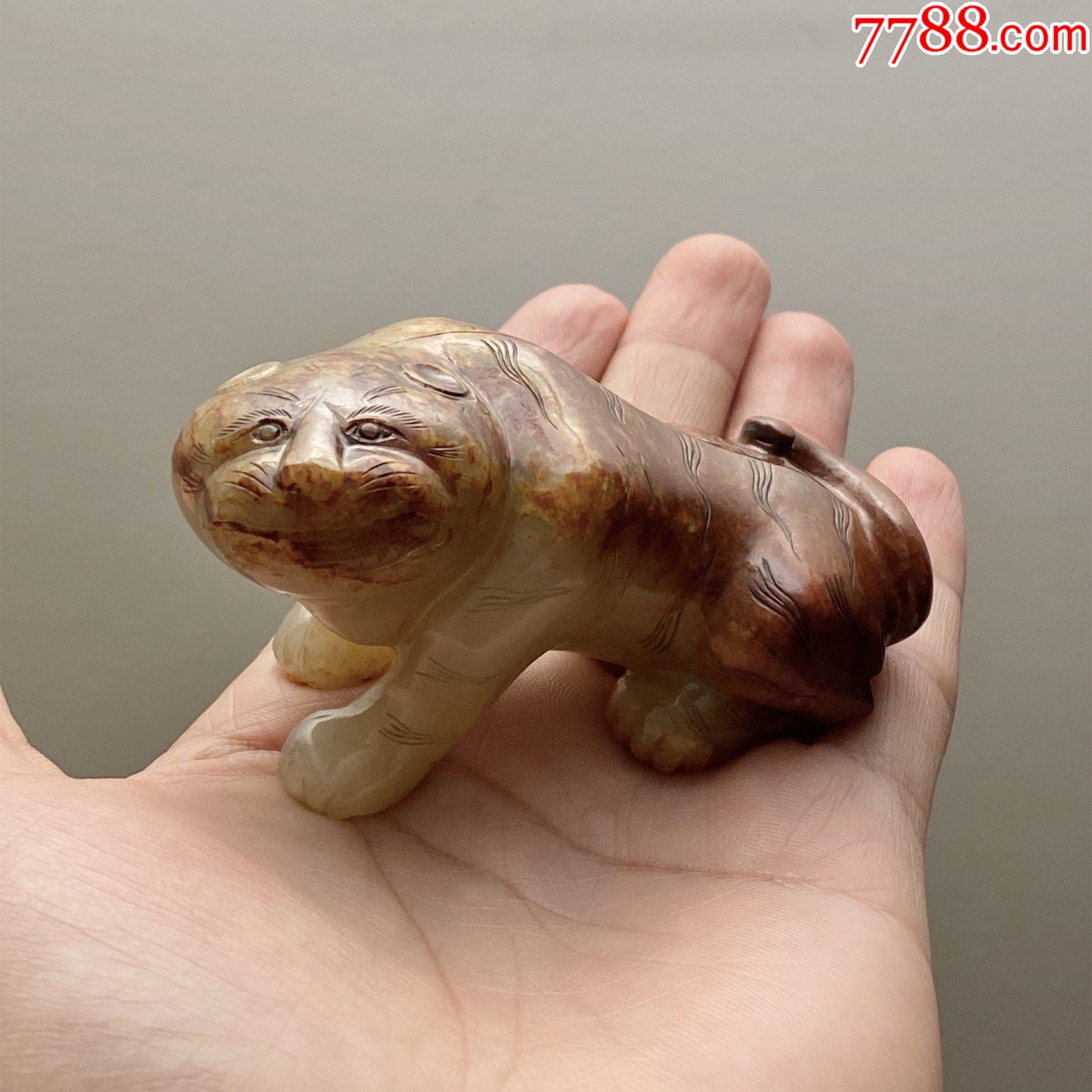 5品99清和田玉羊脂白玉双猴图诗文玉牌古玉老玉生肖申猴子冈玉佩