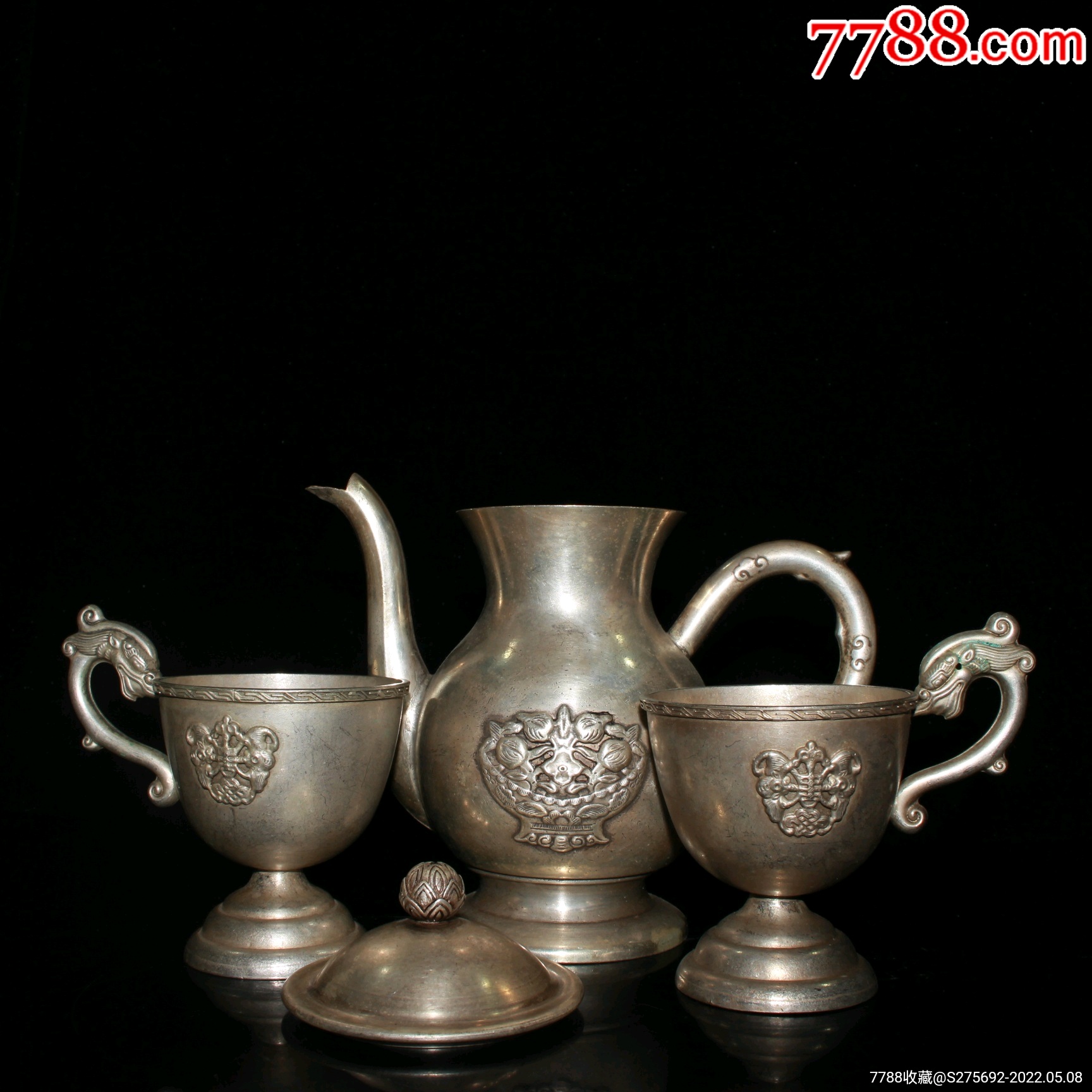 纯白铜酒壶酒杯一套摆件