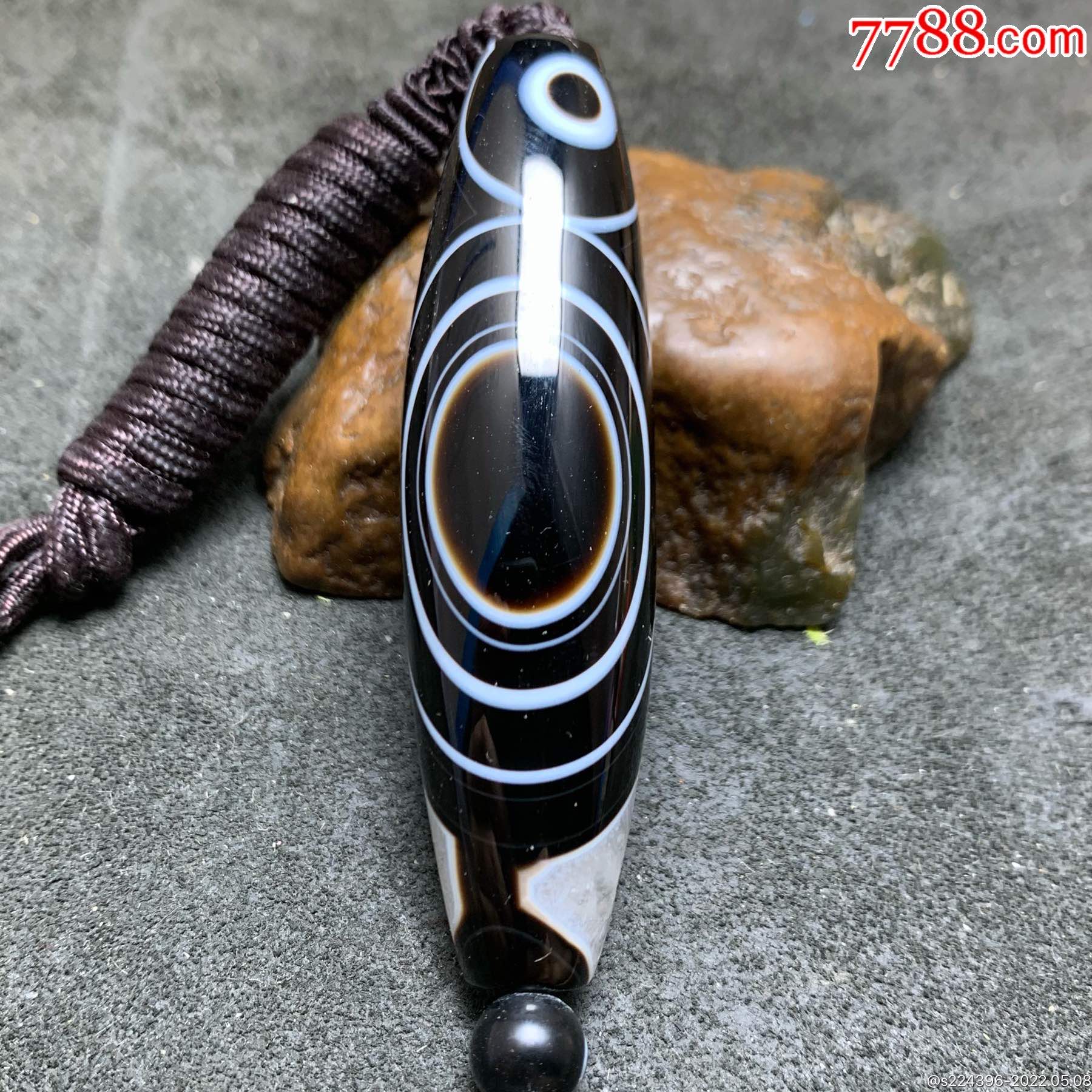 精美高玉化药师玛瑙双天眼水晶天珠形大桶珠一颗