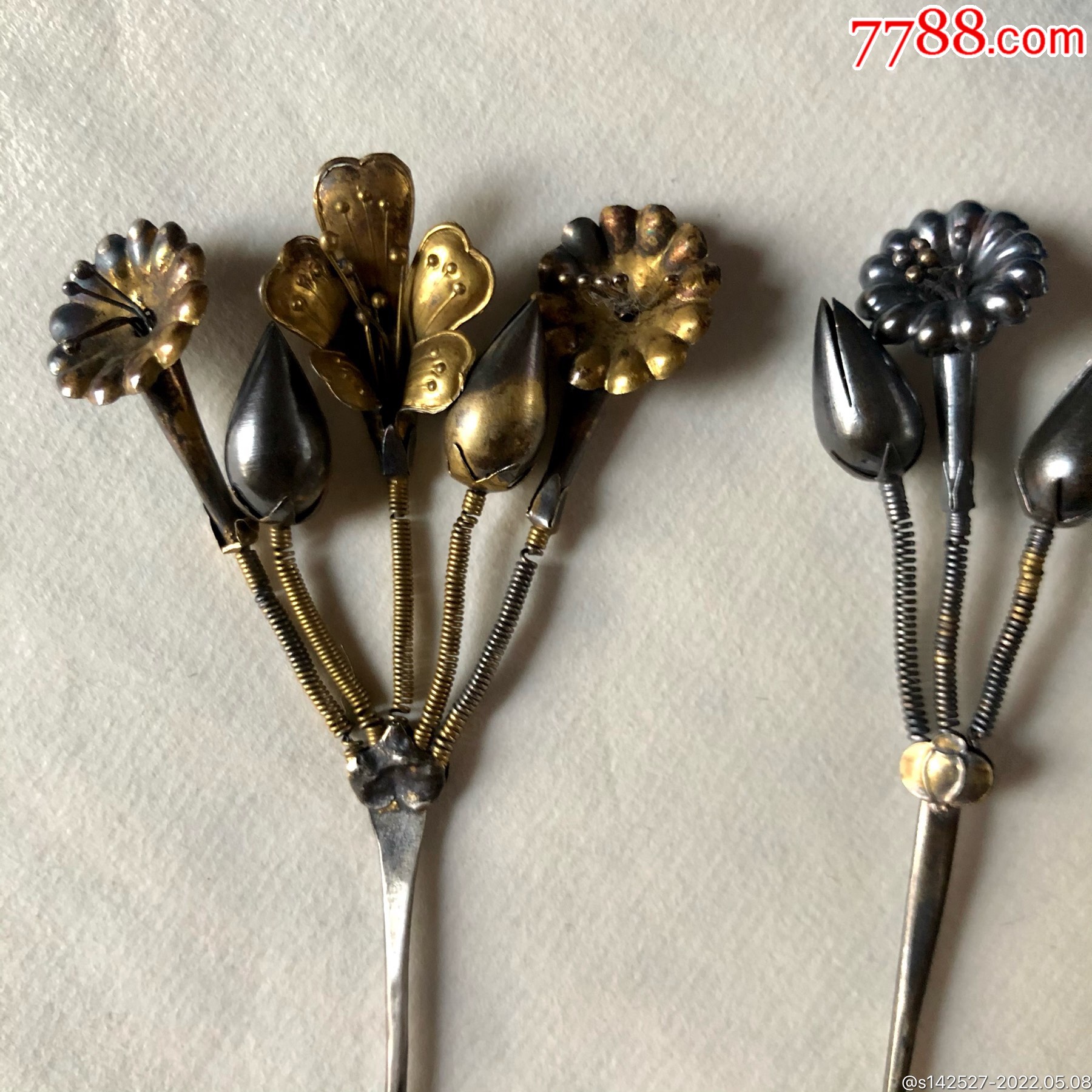 清代老银鎏金步摇