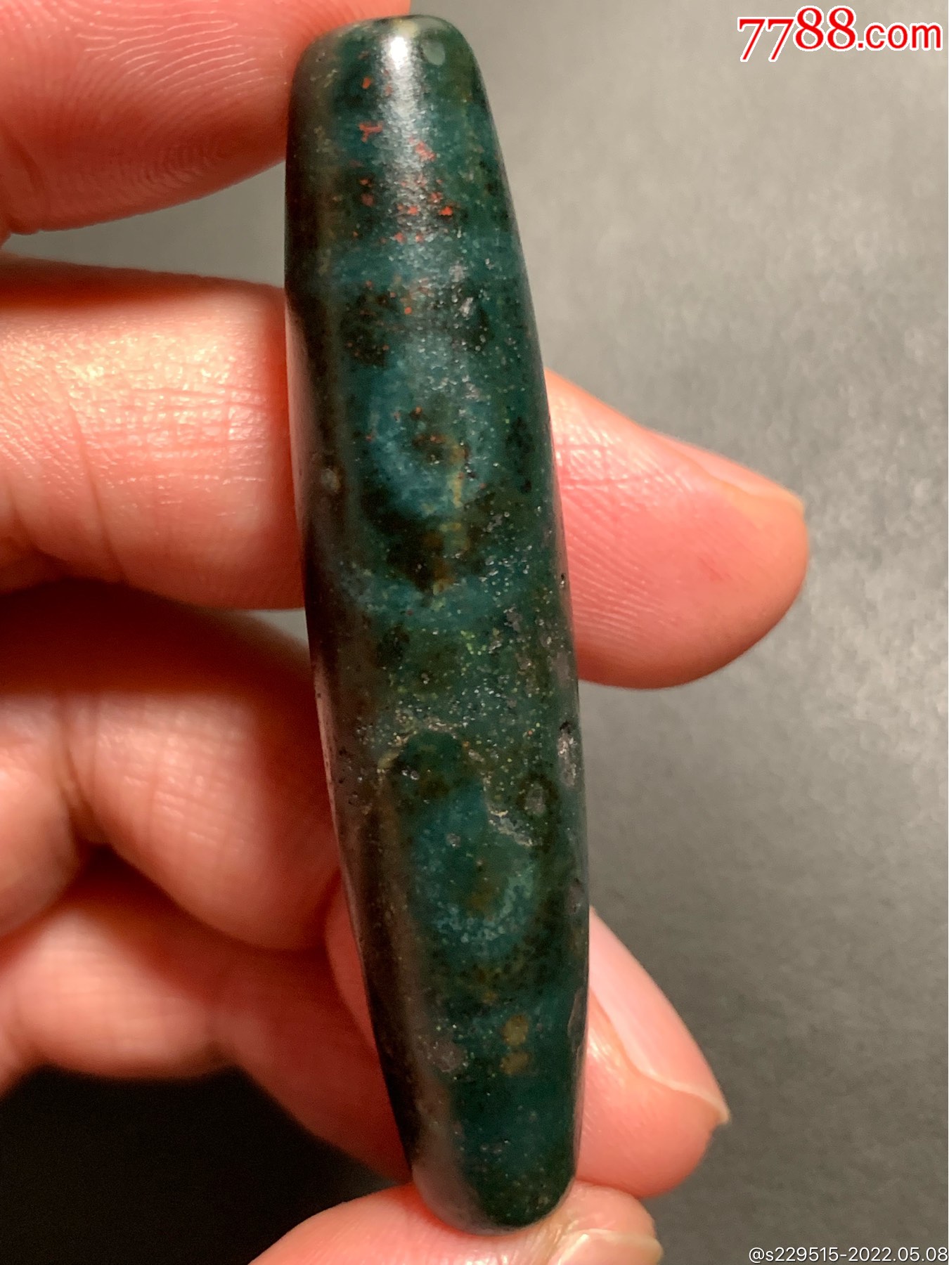 藏傳帶朱砂三眼绿皮象雄大天珠58*12.