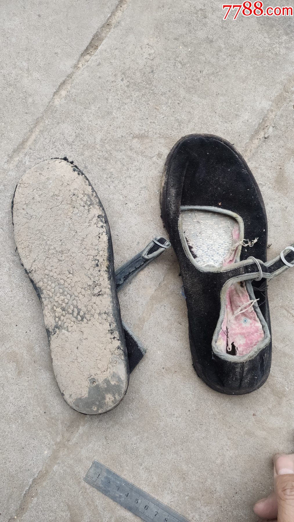 男女鞋帽旧鞋收藏女士一带布鞋一双千层手纳底手工制作黑色