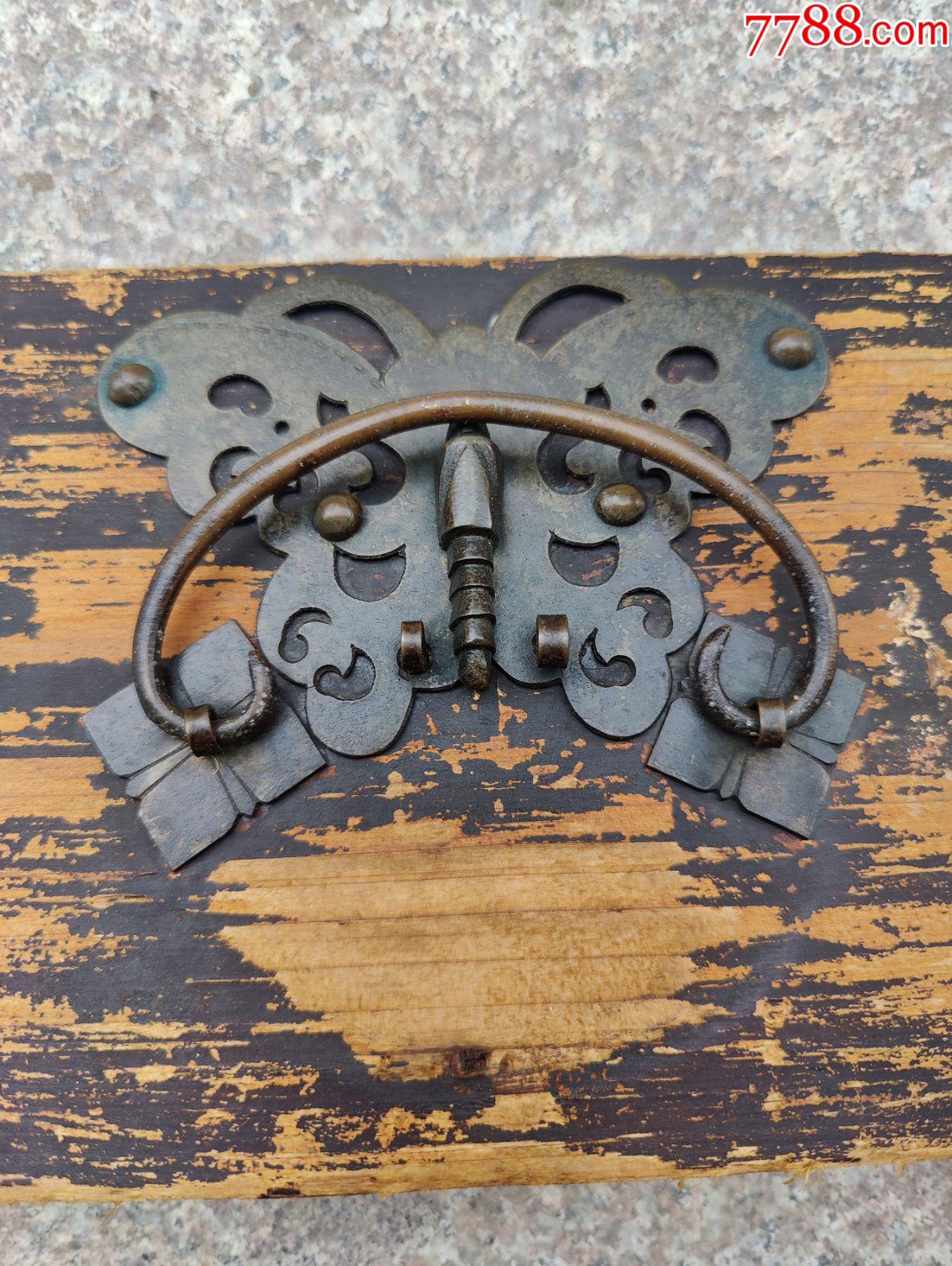 清代道光或嘉庆年老柜子上面的蝴蝶铜片抽屉拉手_铜杂件_第6张_7788