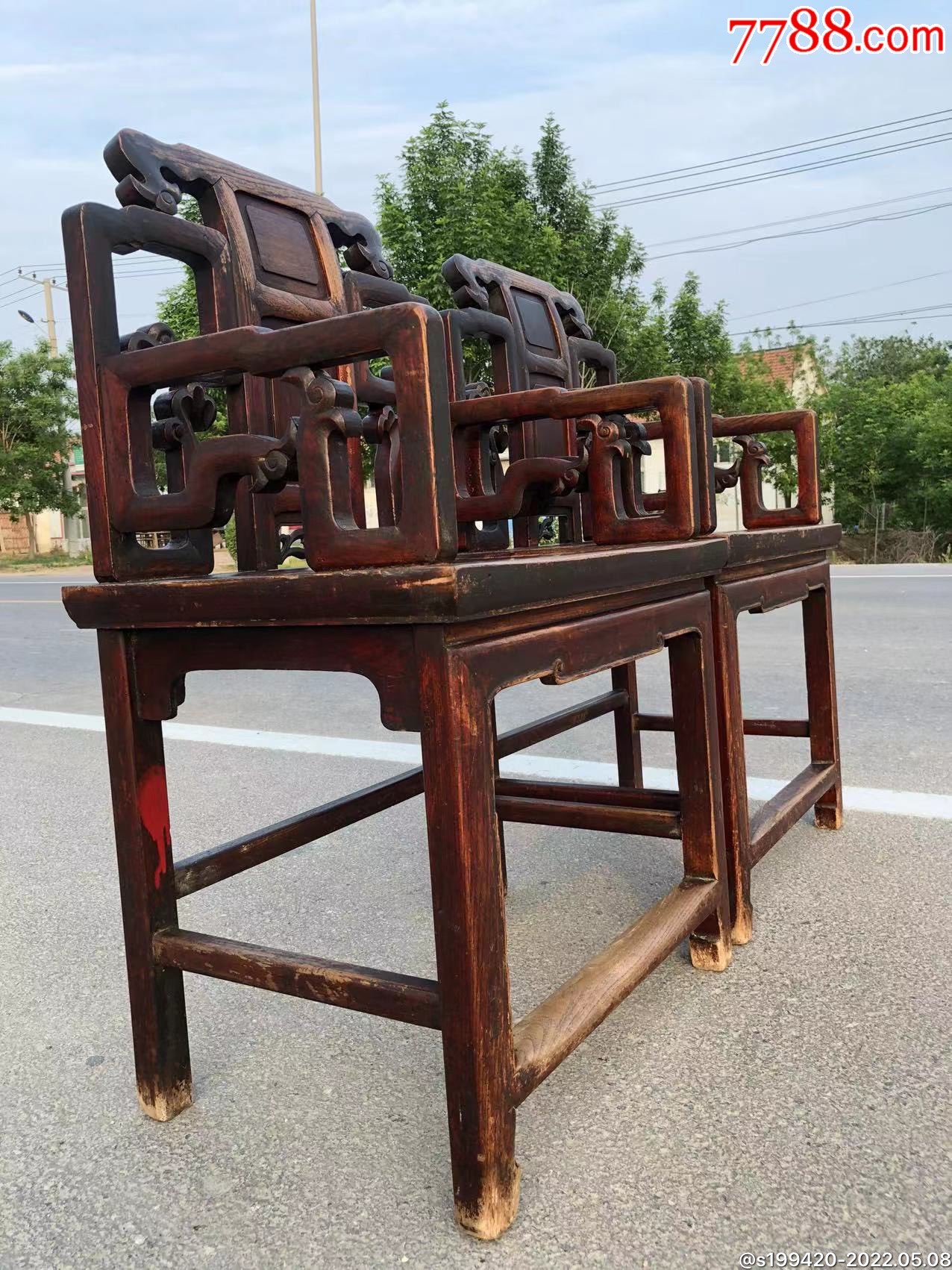 清中期榉木太师椅一对包浆温润全品牢固