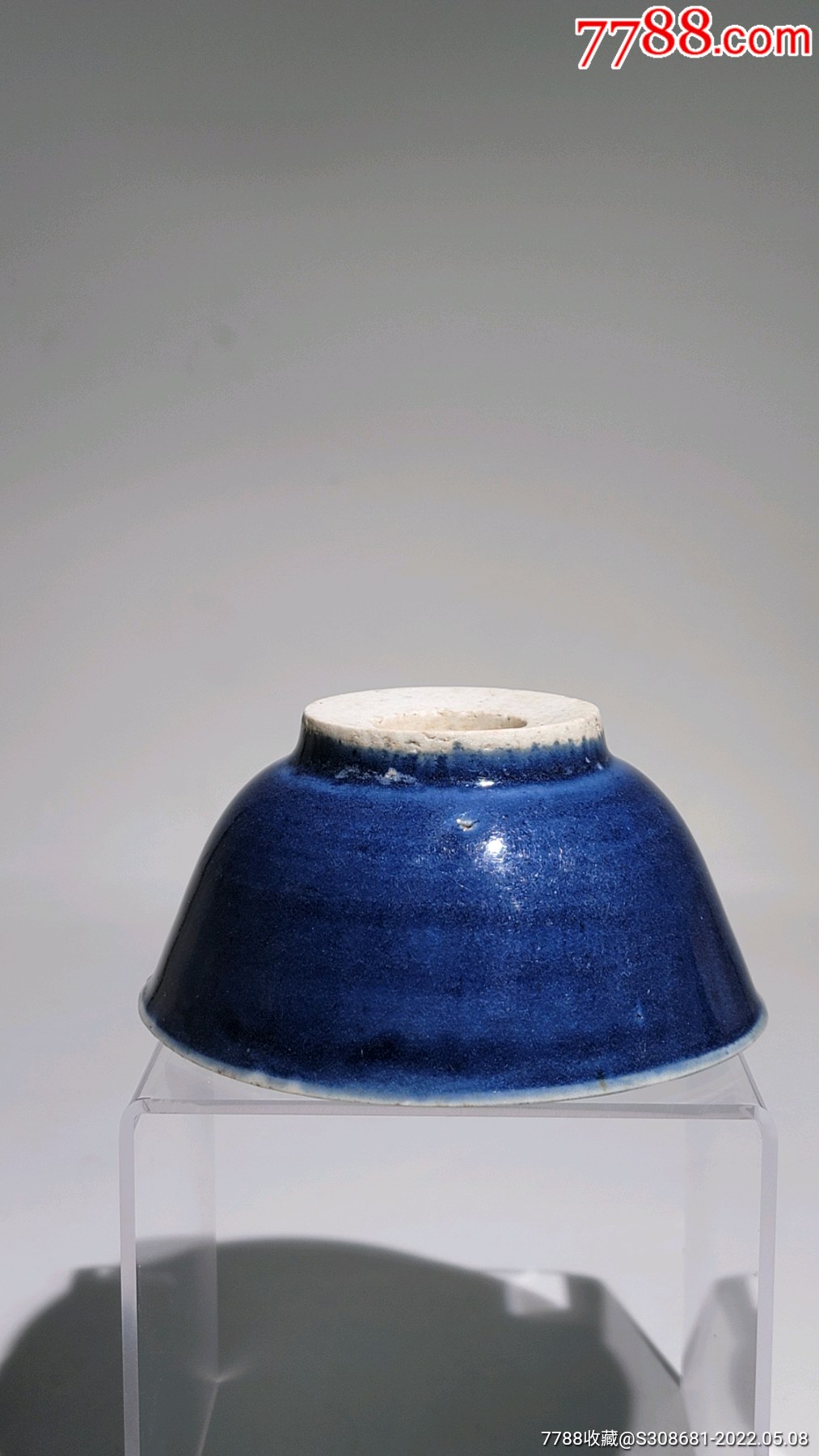 清代早期霁蓝釉小碗年份好宽玉璧底路份档次高