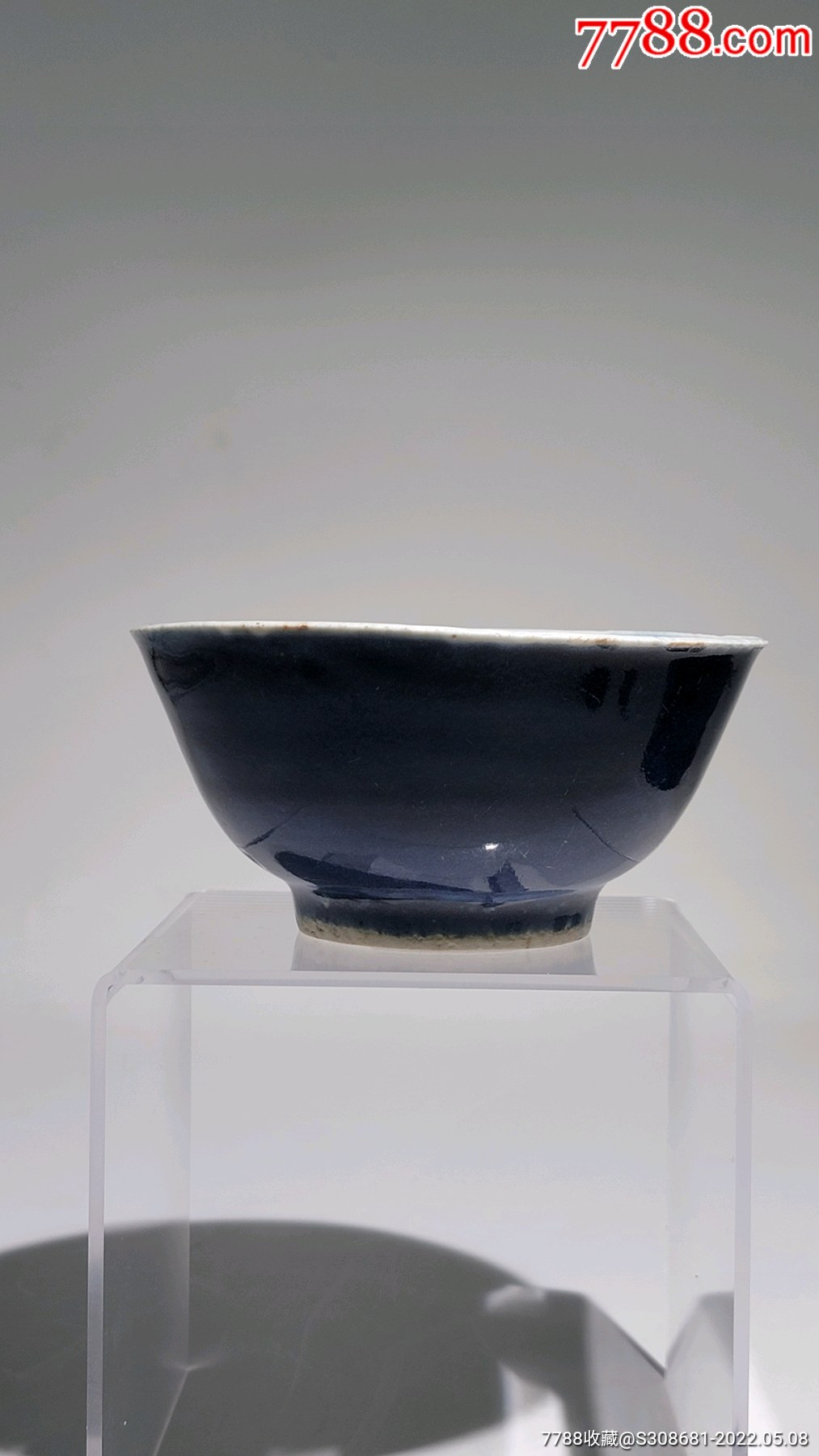 清代早期霁蓝釉小碗年份好宽玉璧底路份档次高