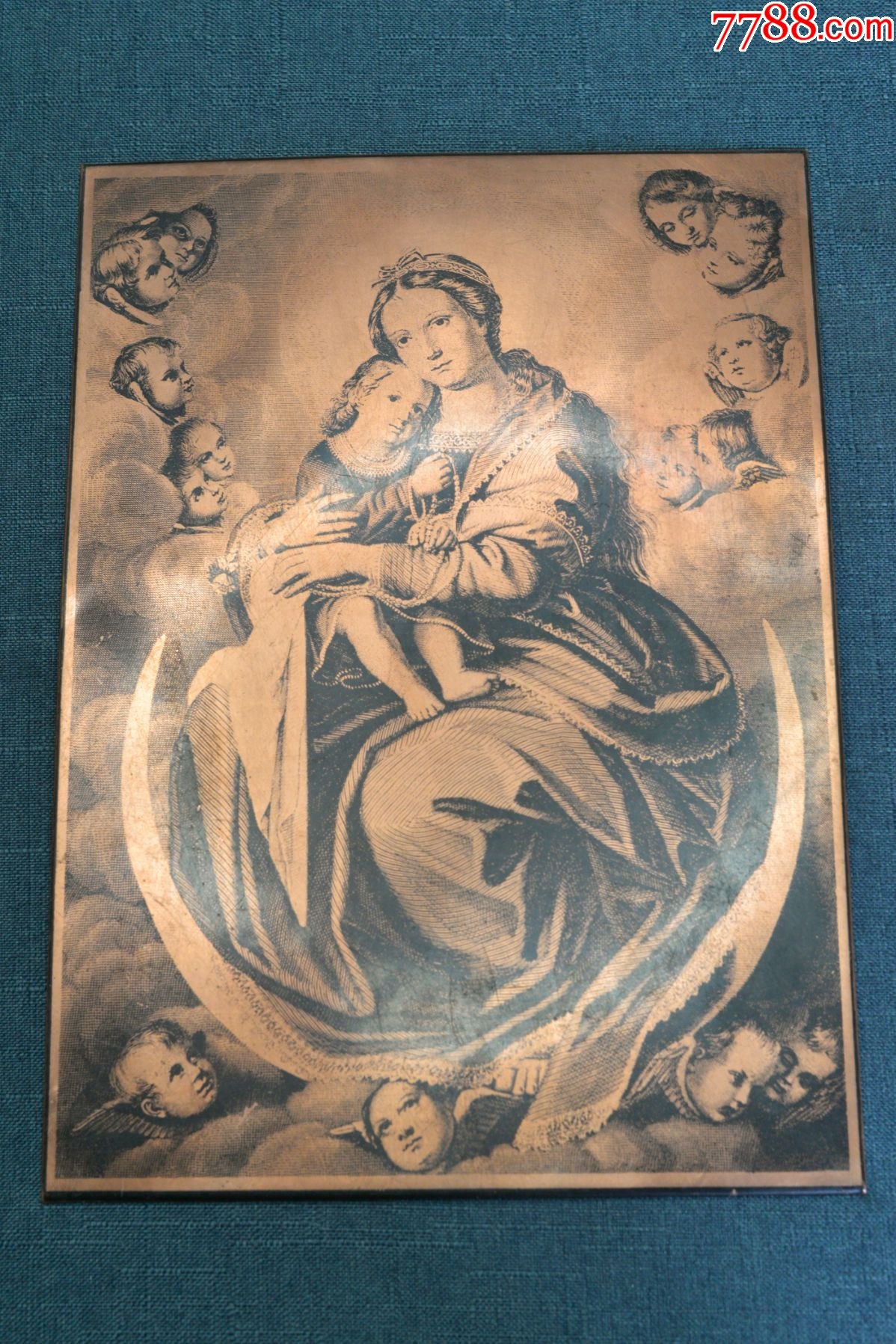 回流西洋古董收藏品俄罗斯前苏联圣母玛利亚铜板画铜雕塑雕刻摆件