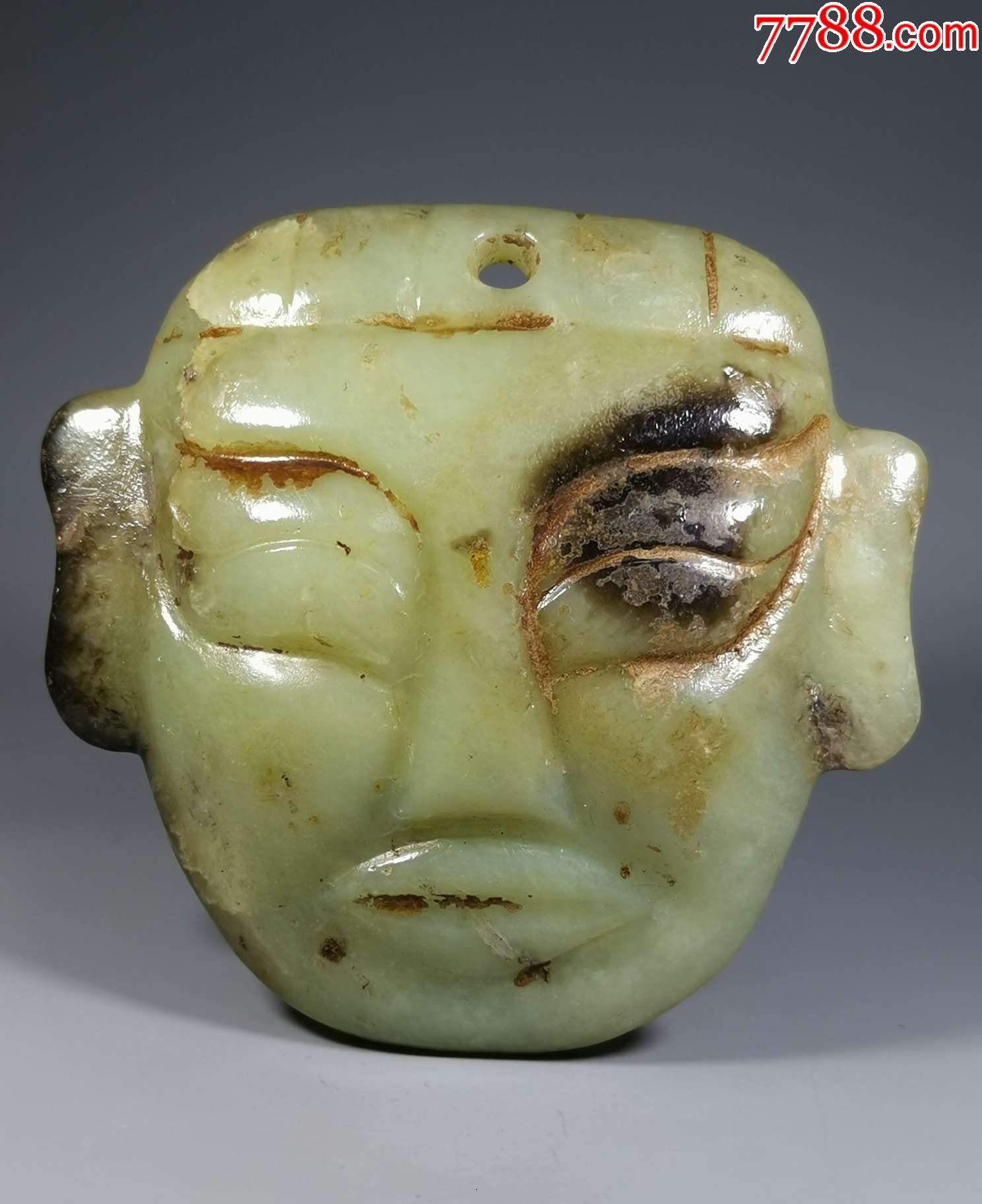 6537红山风格沁色玉人面_岫岩玉_图片价格_收藏鉴定_7788钱币网