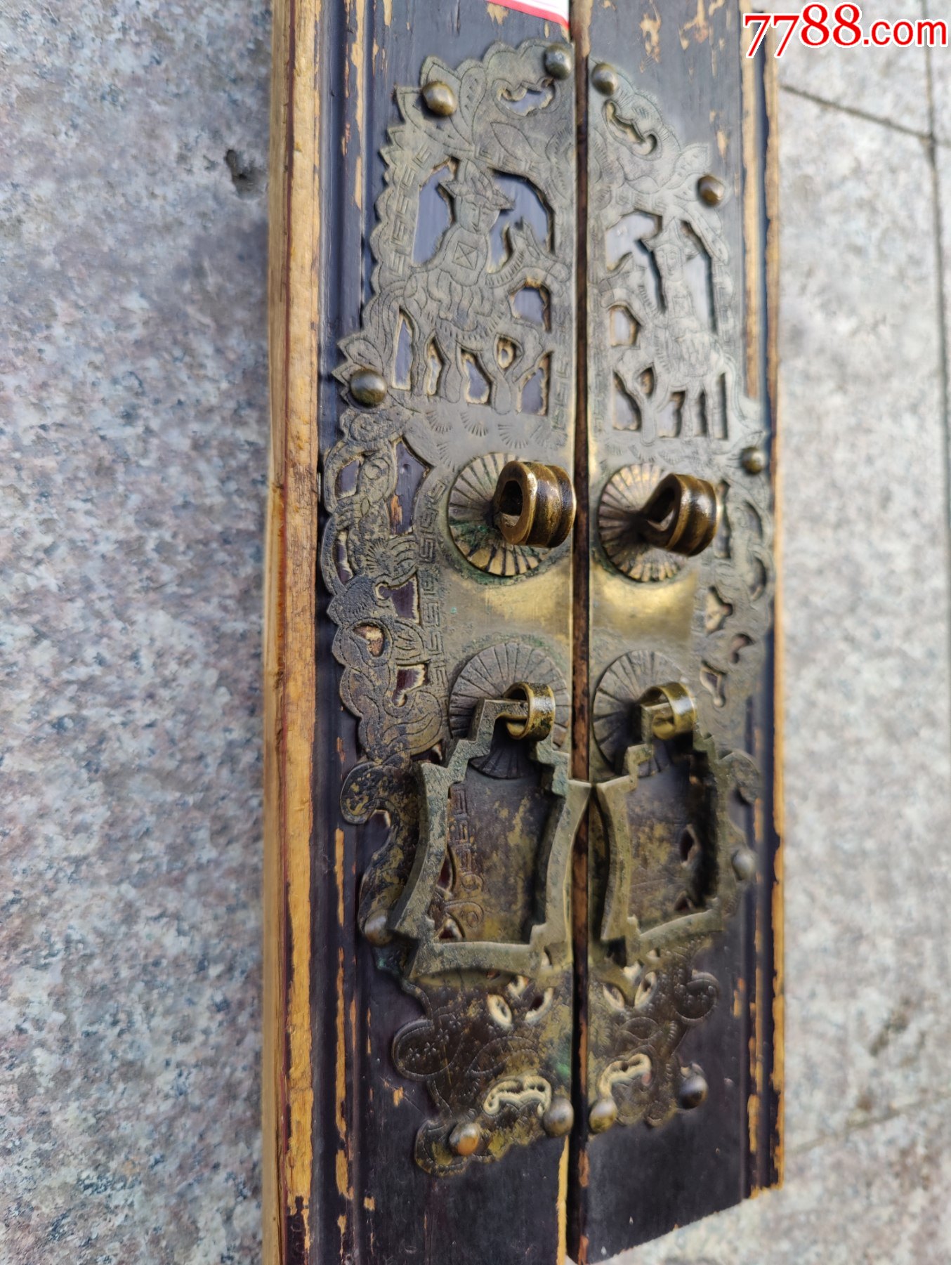 清代道光年老柜子鱼型状元骑马铜片铜攀柜门铜拉手