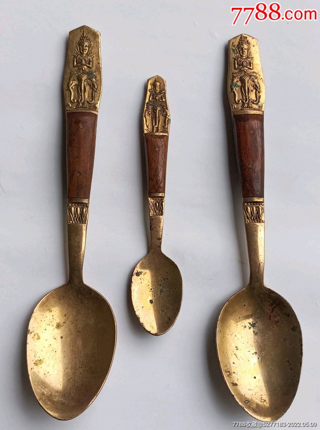 拆迁收到佛像铜鎏金勺子三把保存完整品相如图包老