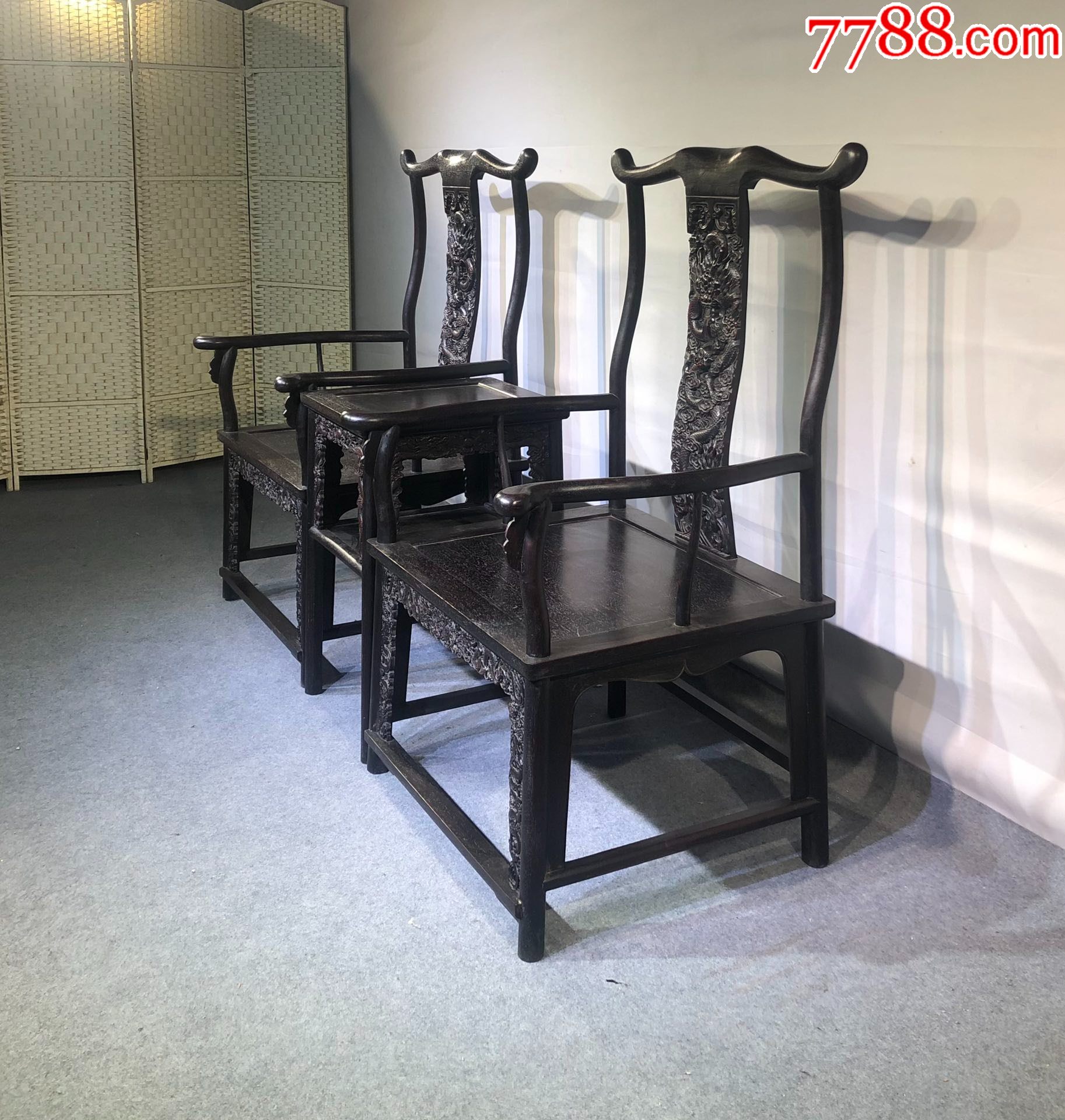 小叶紫檀高浮雕龙官帽椅_木雕摆件_第6张_7788小人书