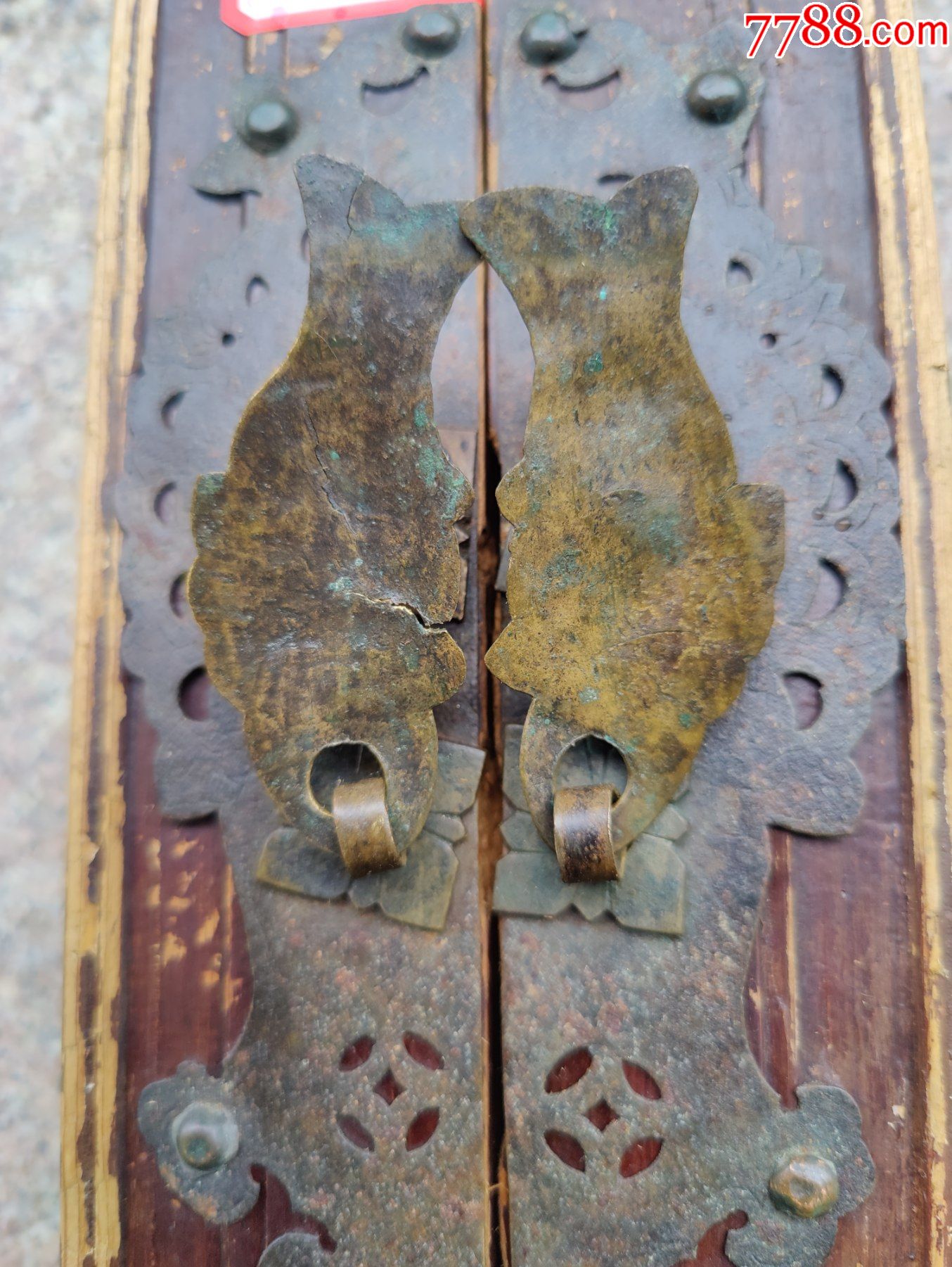 清代柜子铜拉手鱼型老铜攀江西攀雕刻喜鹊老铜门铜片拉手