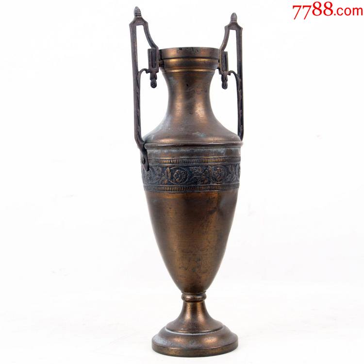 古董 花瓶 古銅製 時代物 19世纪西洋古董铜器民俗收藏铜花瓶家装摆件道具高32cm重0.3kg_铜