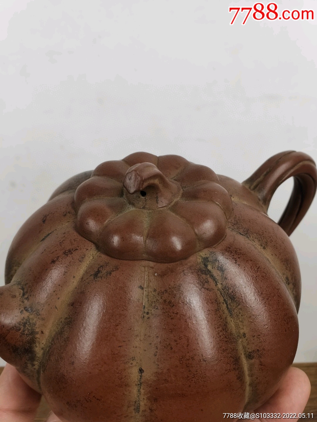 民间收到民藏葛明祥造底款南瓜老紫砂壶一把包浆醇厚保存完整收藏的