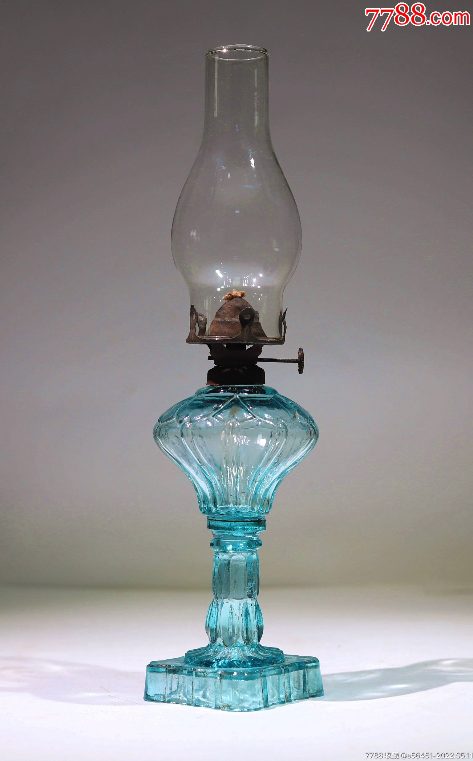 民国老高足玻璃煤油罩灯