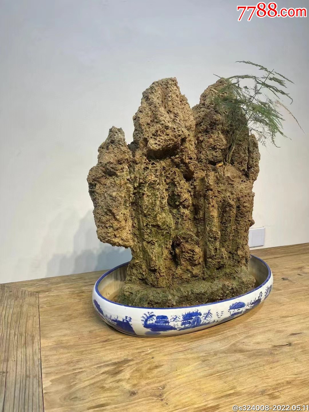 天然上水石盆景一套鬼斧神工自然形成石上可以种植绿植可以自动上水