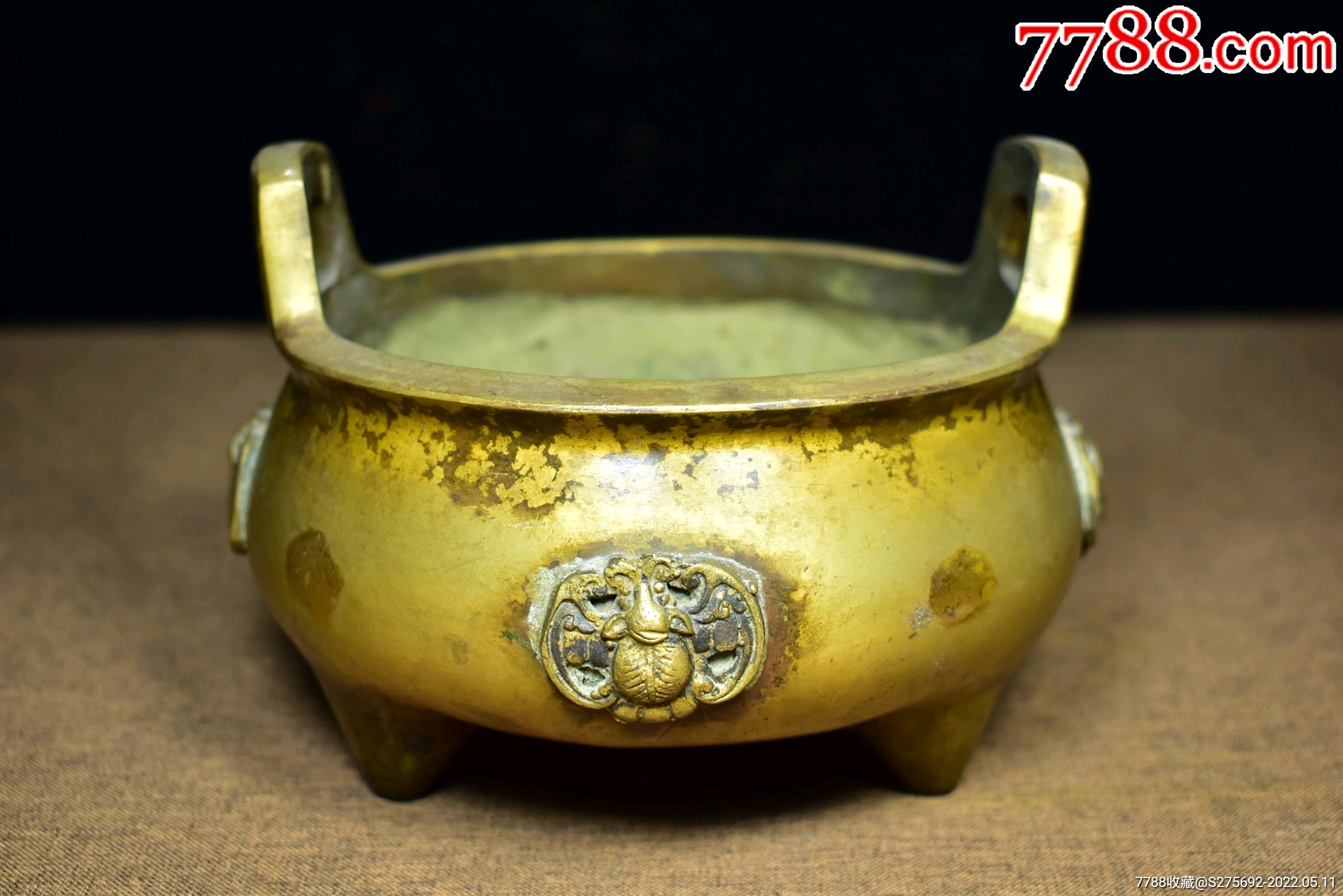 黄铜点金方耳香炉