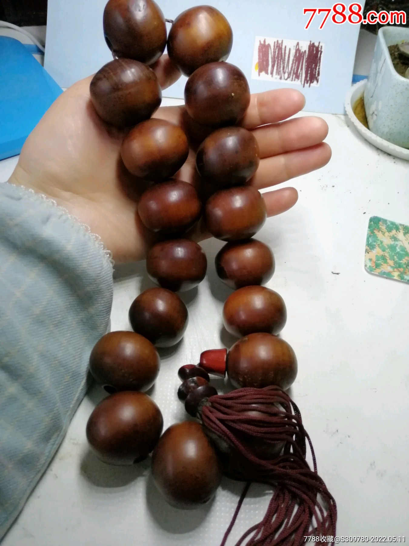 好多年了的超级大手持老木佛珠17颗纯天然木头香味浓郁温润包浆醇厚太