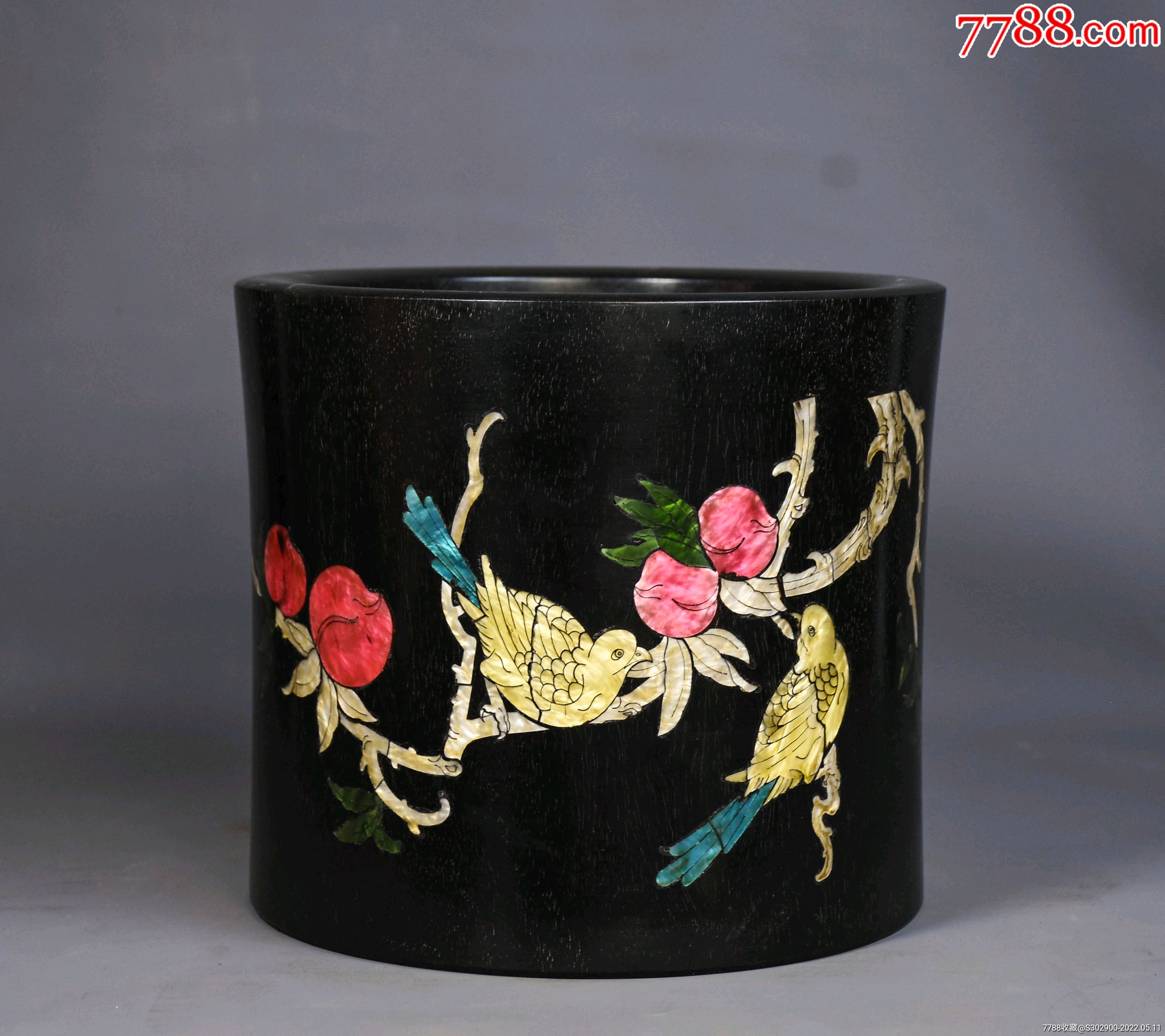 黑檀木硕果累累笔筒21x23x23