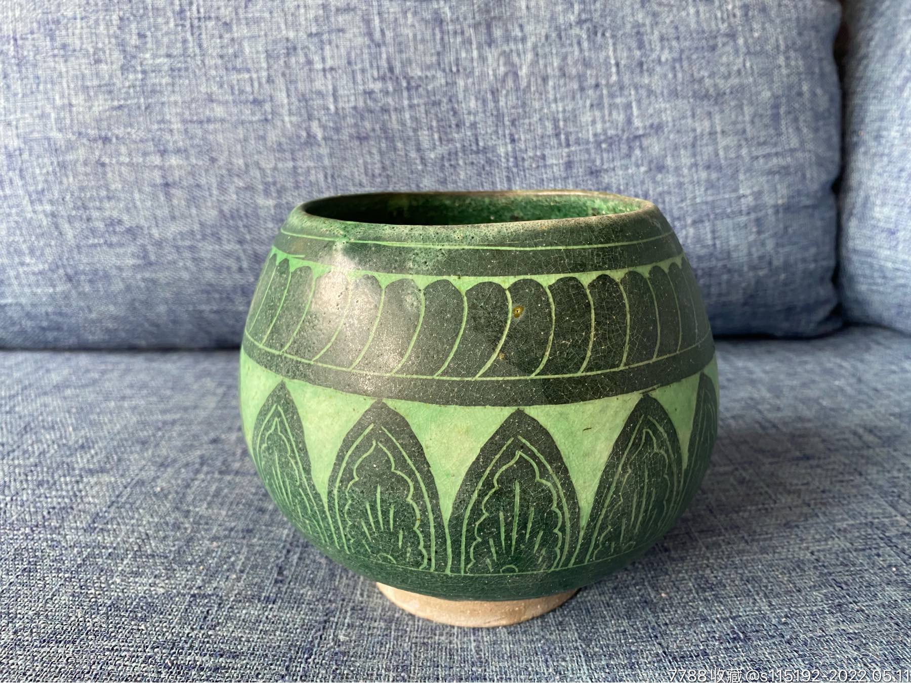磁州窑绿釉划花钵盂-价格:680元-se87029793-绿釉瓷-零售-7788陶器收