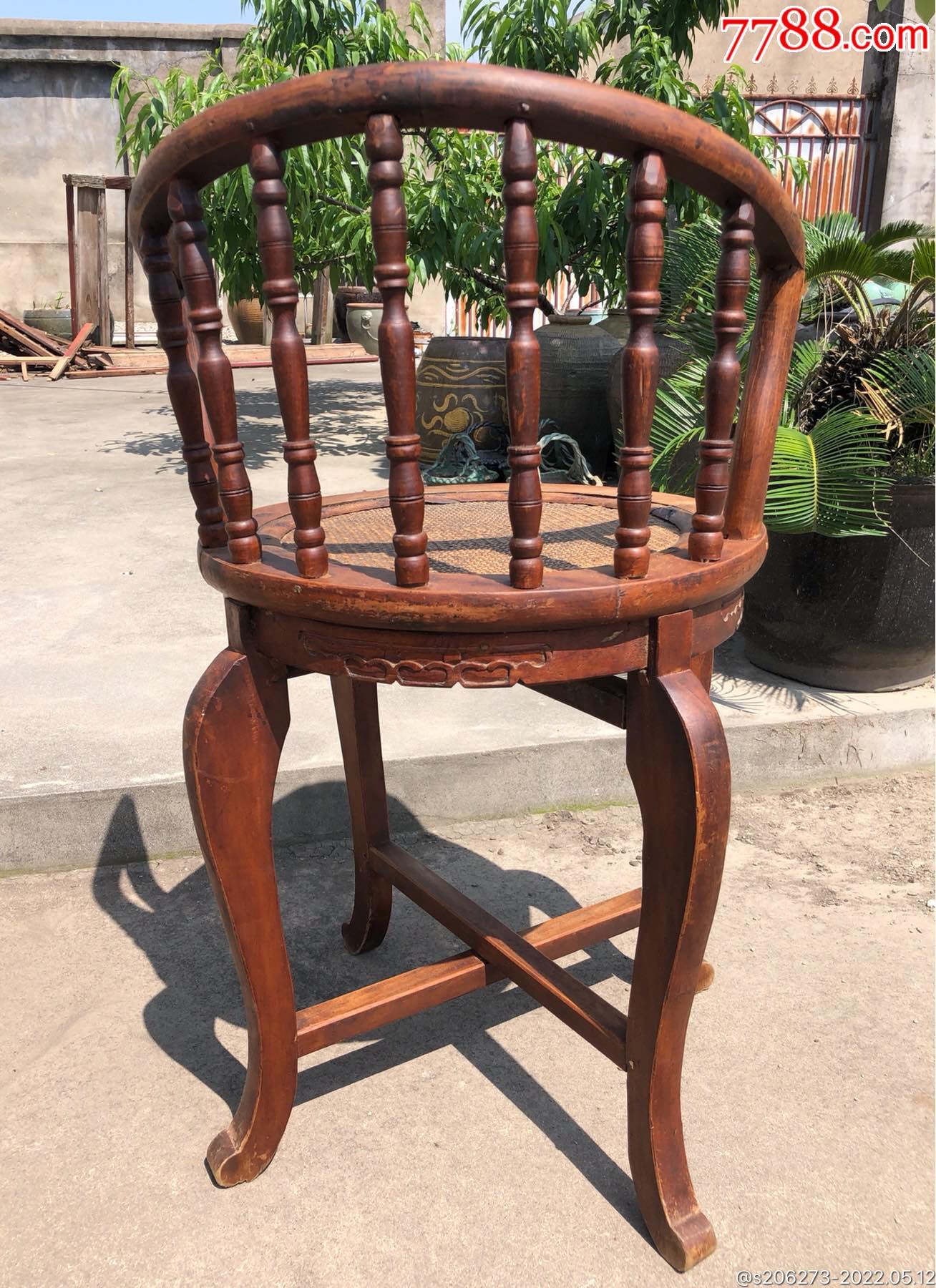 晚清民国精美藤面圆面笔杆靠背椅