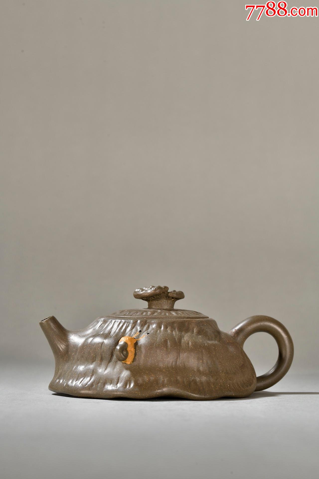 紫砂民国绿灵芝钮茶壶