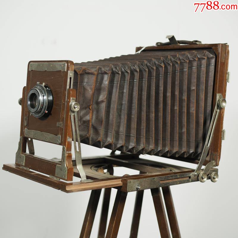 怀旧古董日本进口老式木制6寸外拍机皮腔相机木三脚架湿版摄影机