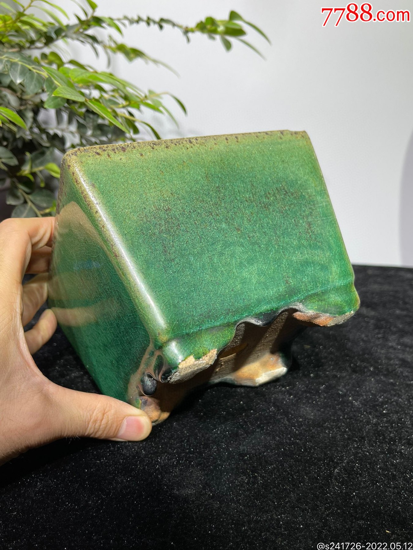 fq5331石湾窑绿釉菖蒲盆