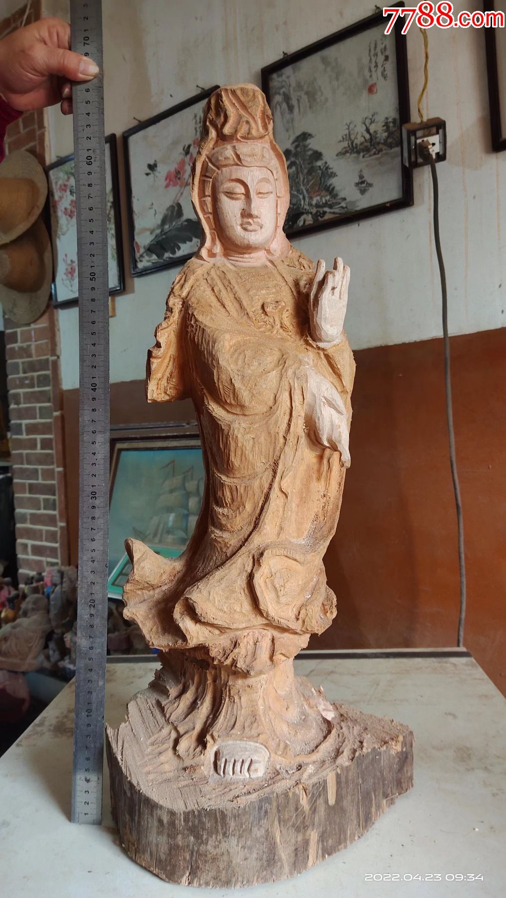 重10斤,高66宽27厚18厘米,纯手工雕刻,木雕人物观音-木佛像/人像-7788