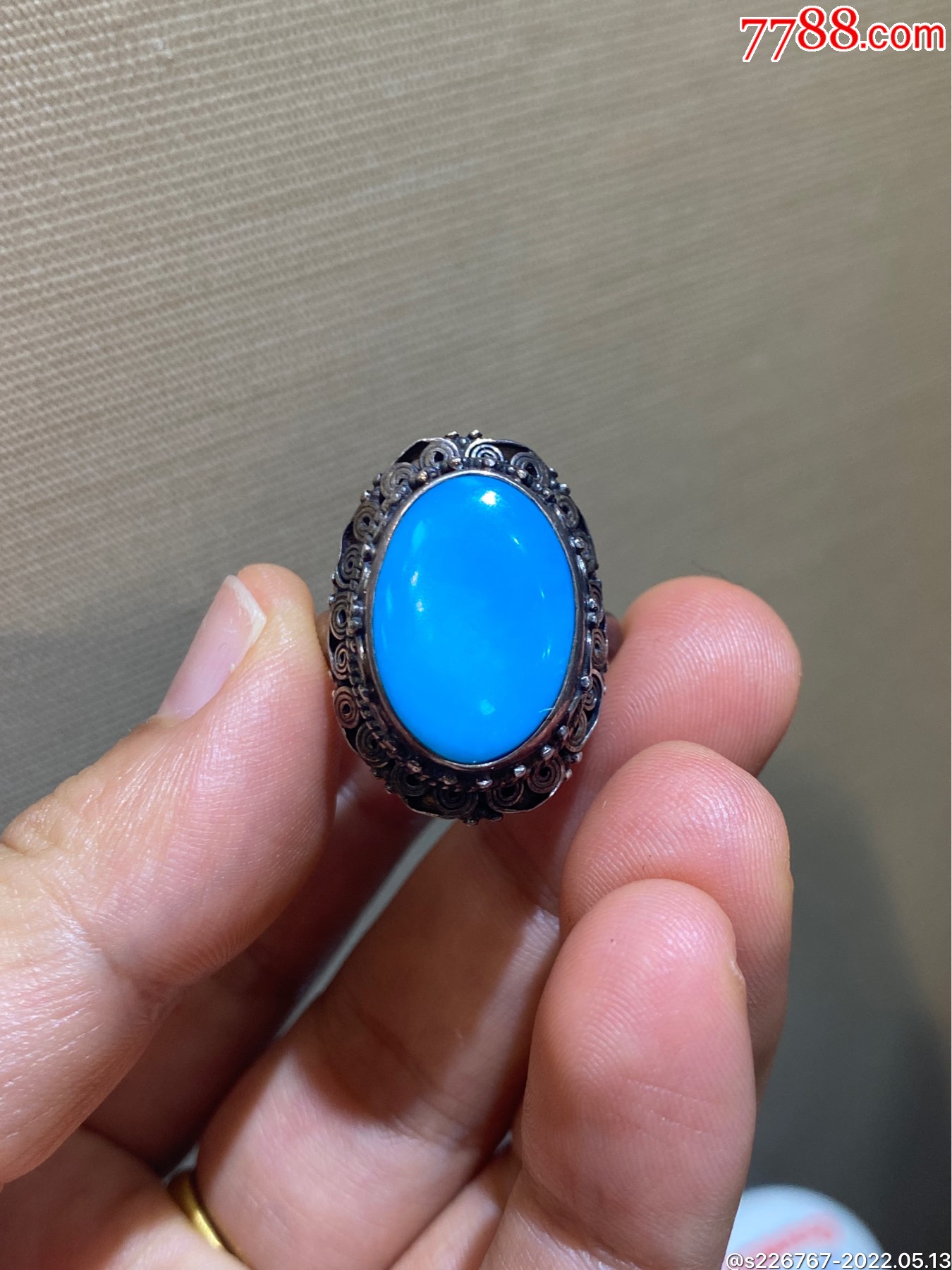 回流纯银镶嵌蓝松石戒指