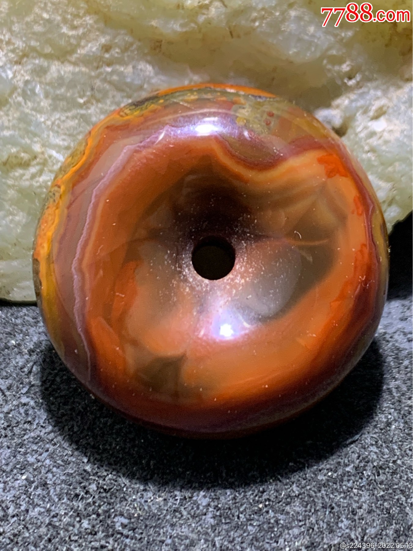 战国红玛瑙草花纹通货面包圈平安扣一个