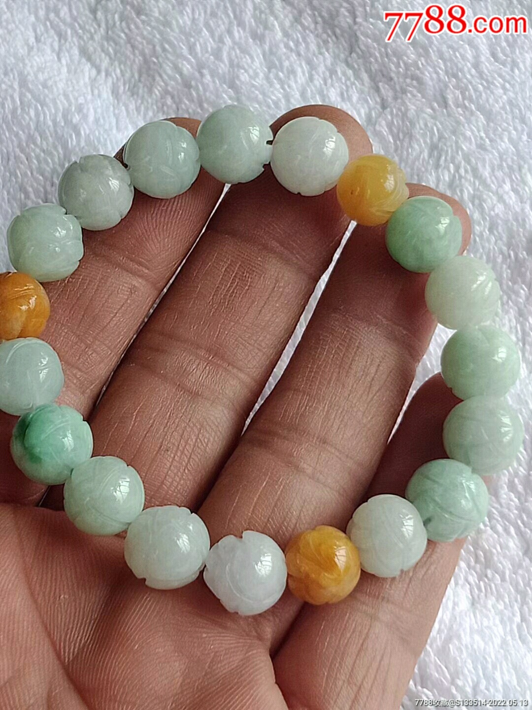 缅甸翡翠7618三彩莲花手串送证书