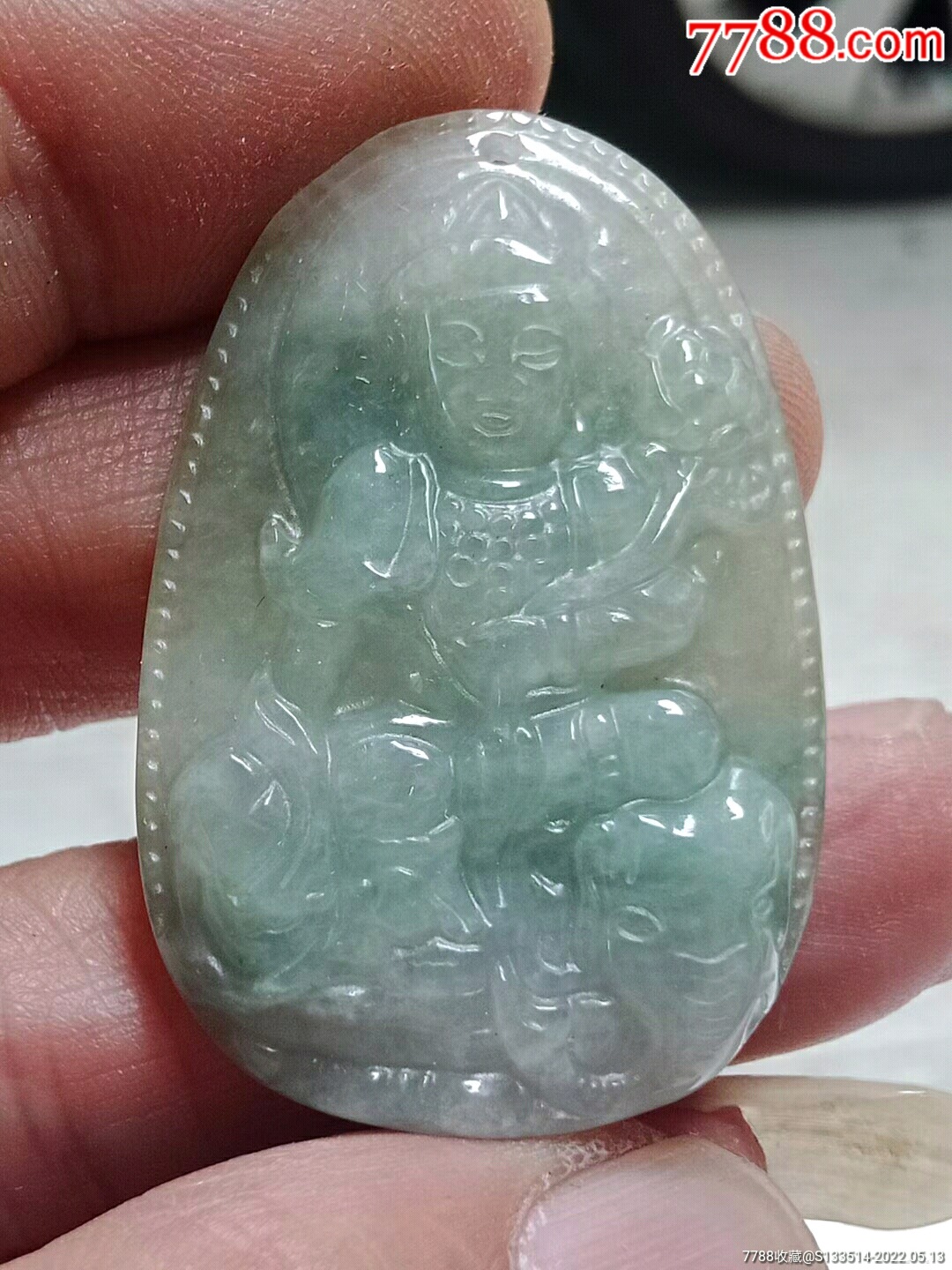 缅甸翡翠a9990-8飘花普贤菩萨挂件(送证书)_翡翠/缅甸玉_图片价值
