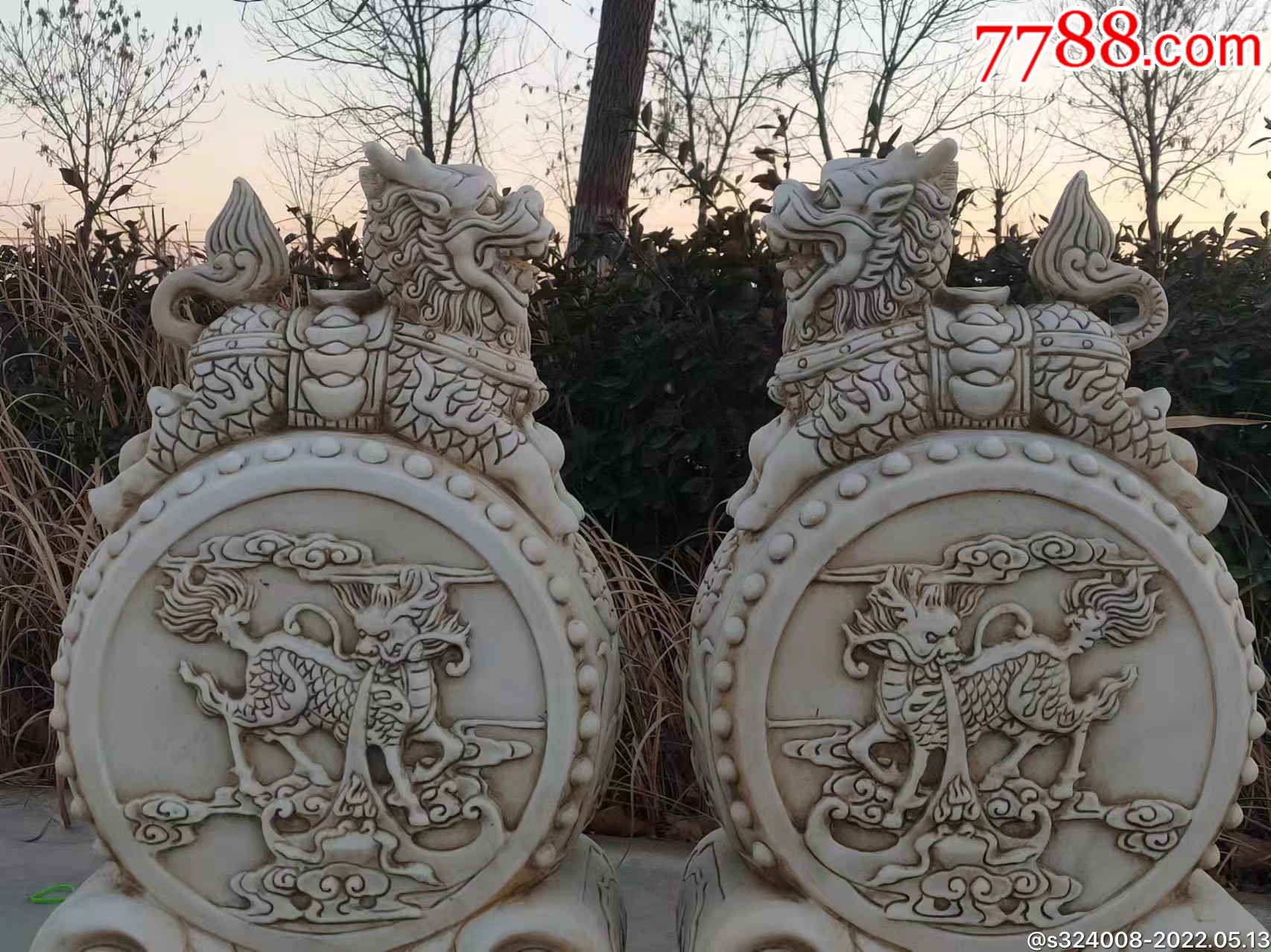 精品白石门墩一对麒麟送宝镇宅招财纳福