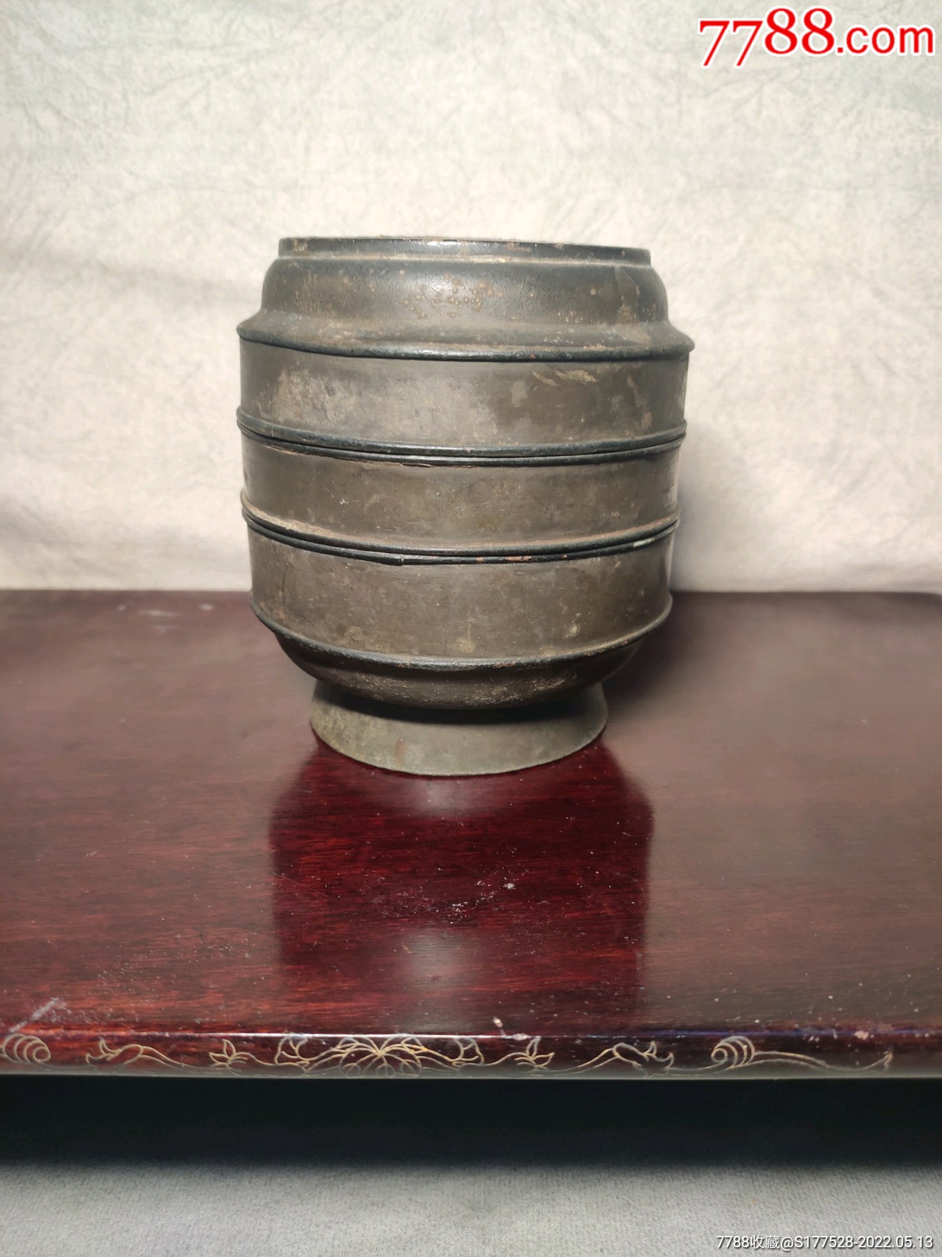 「點銅乾茂自造」古錫製，清時代 清乾茂款海棠形錫茶倉- 沐澤古美術