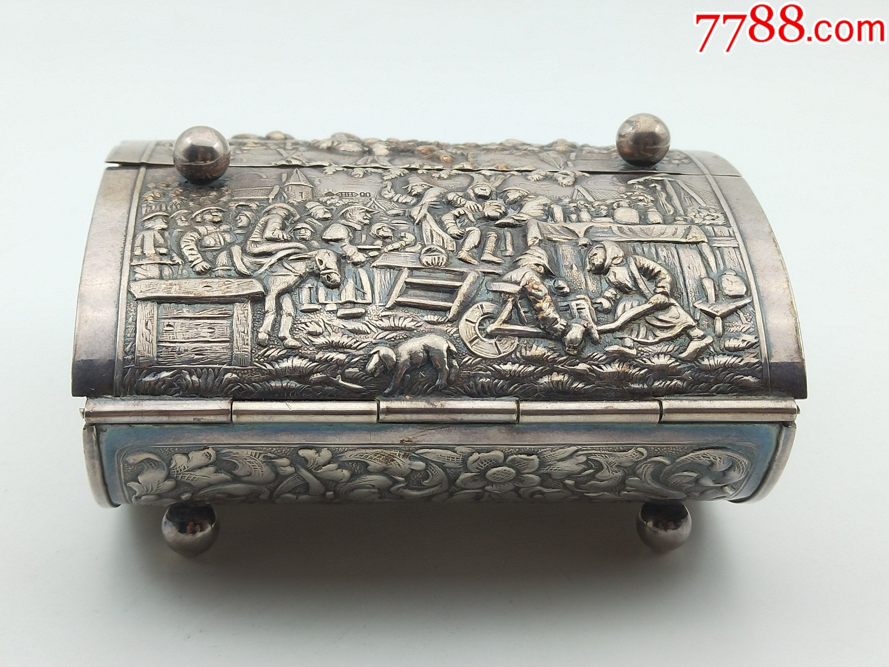 英国法国18世纪19世纪高浮雕錾刻银雪茄盒储物盒烟盒烟丝盒