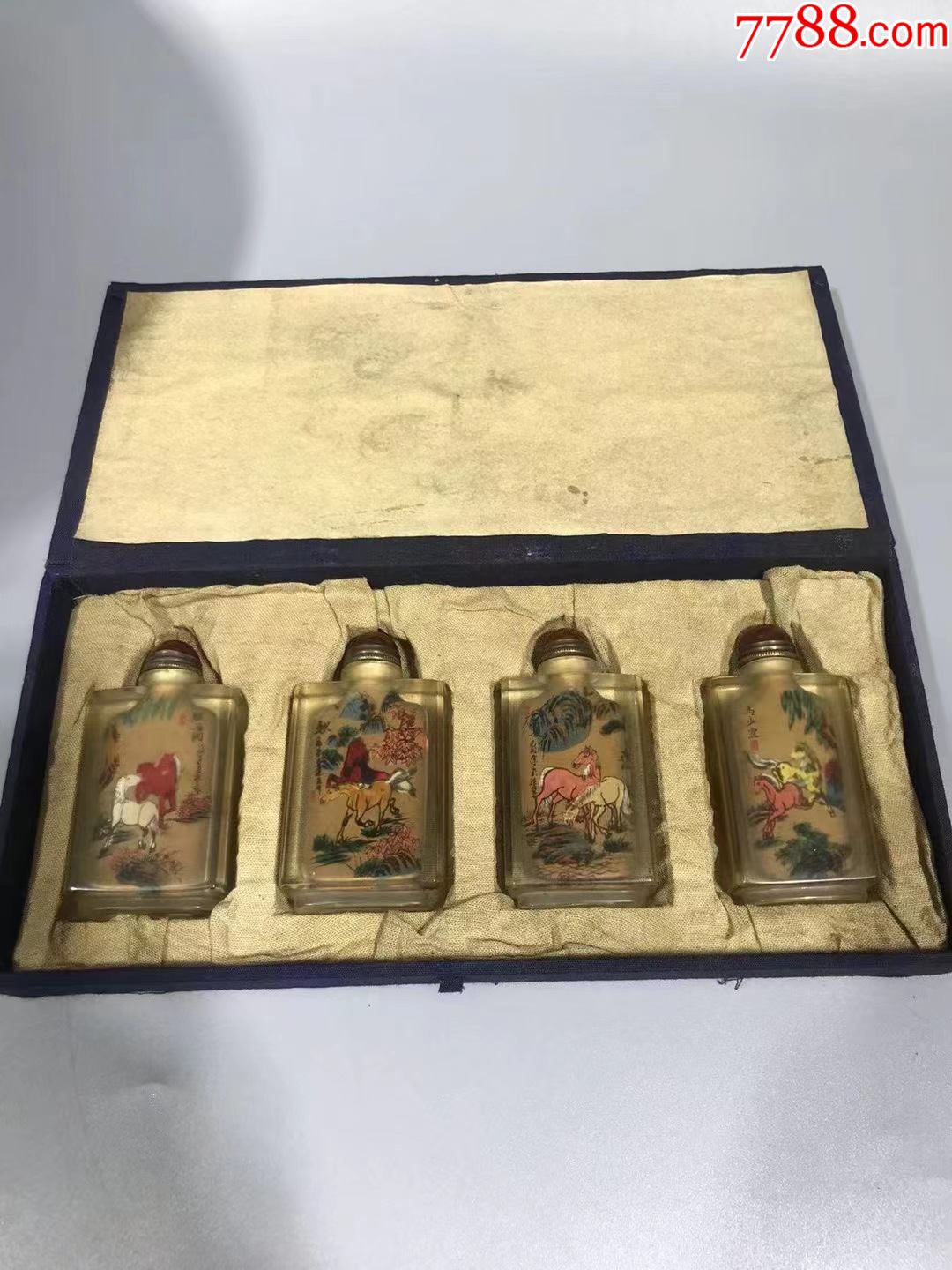 清代京派内画四大画师之一马少宣作品全手工水晶内画八骏图鼻烟壶四个