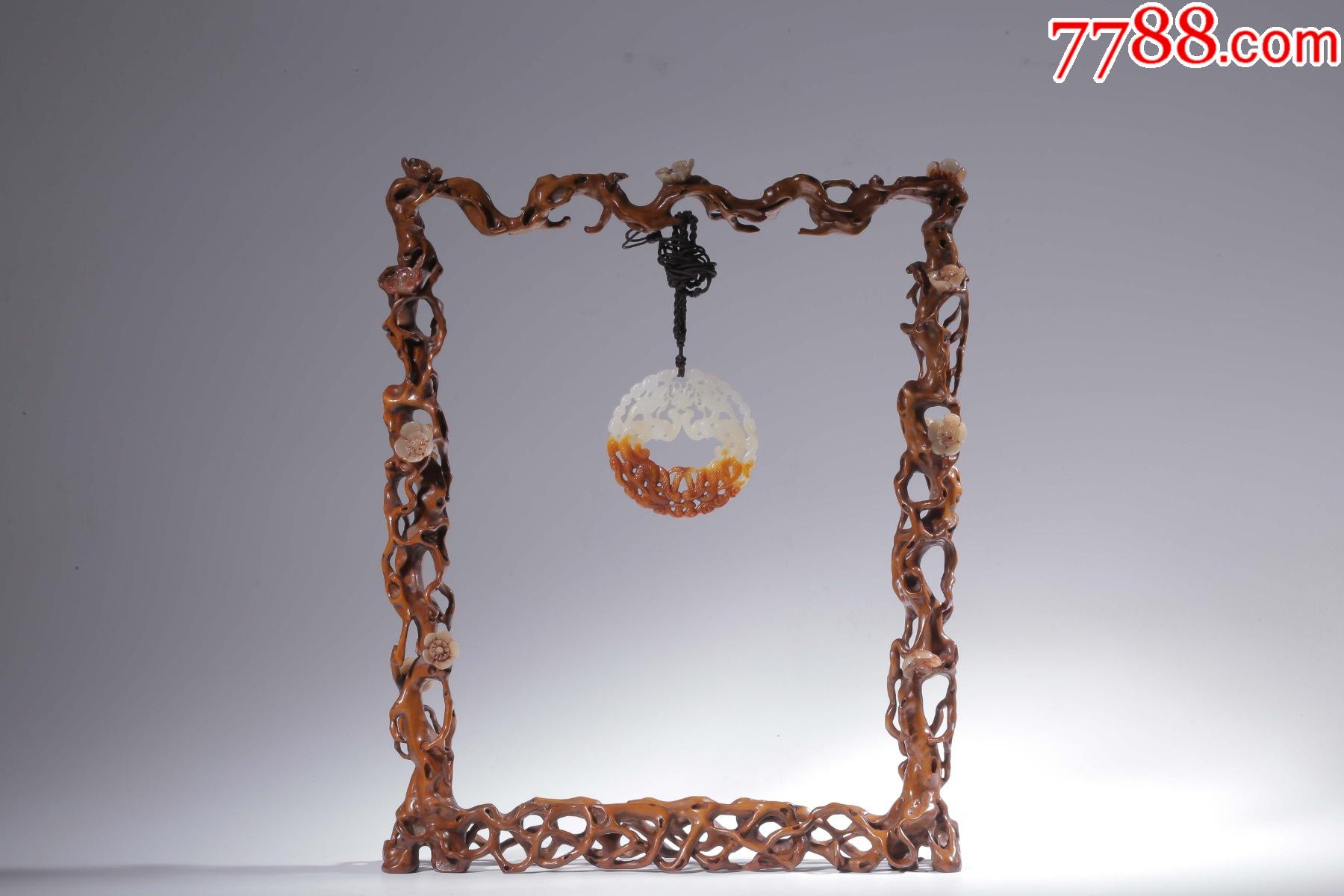 黄杨木嵌寿山石梅花毛笔架_价格4600元_第1张_7788商城__七七八八商品